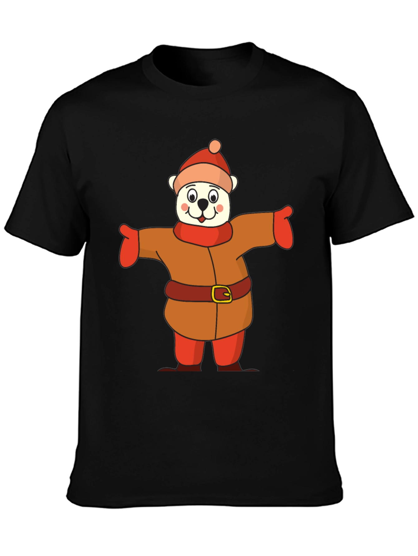 Black Cartoon Bear in Winter Outfit T-Shirt view 3