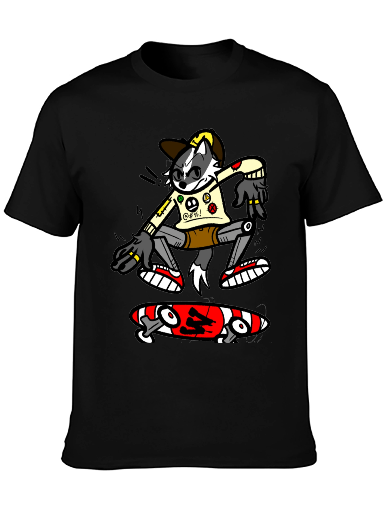 Black Cool Cartoon Skater Graphic Tee - Black Cotton T-Shirt view 3