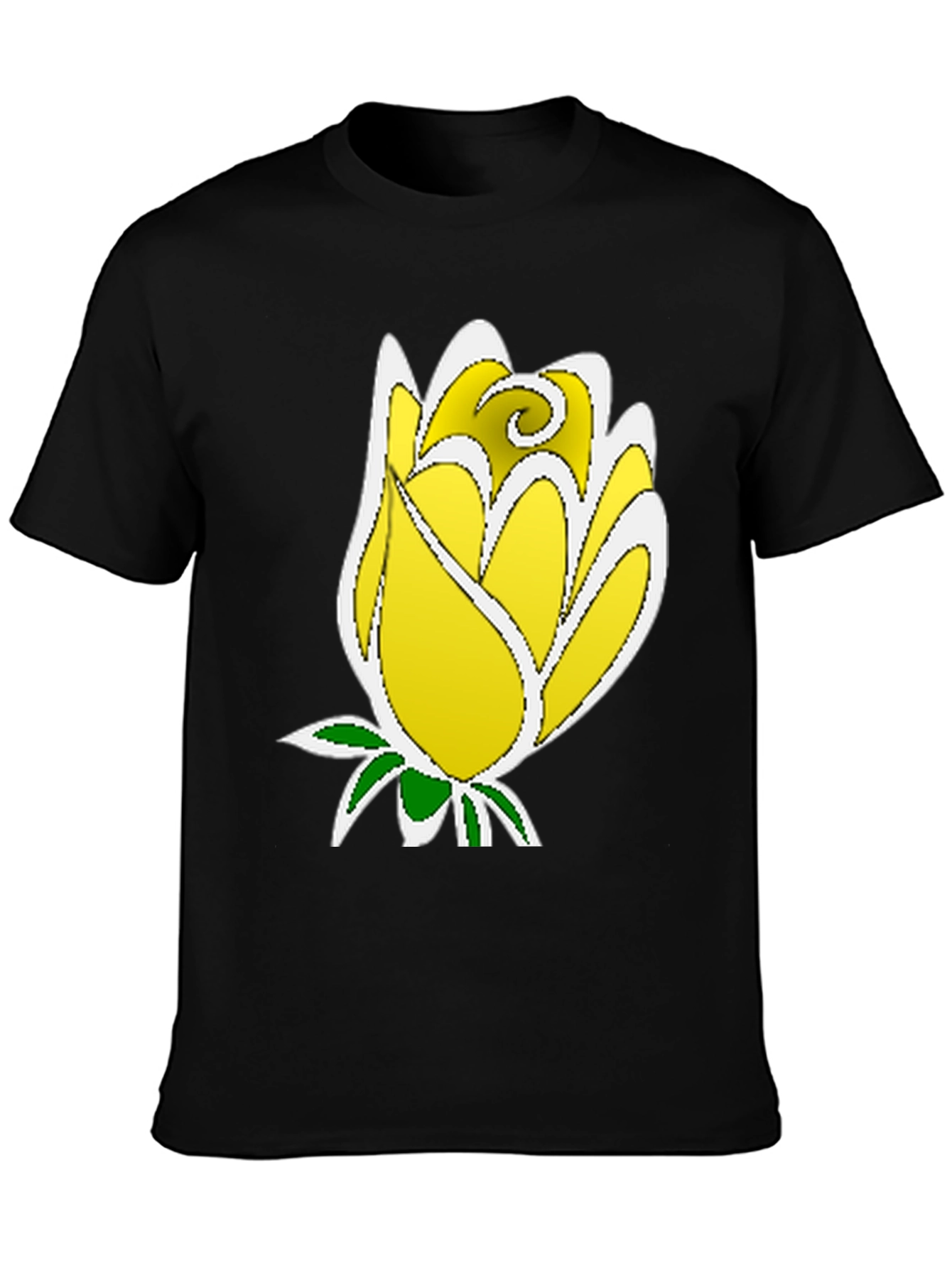 Black Yellow Rose Graphic Tee - Stylish Men's Black T-Shirt view 3