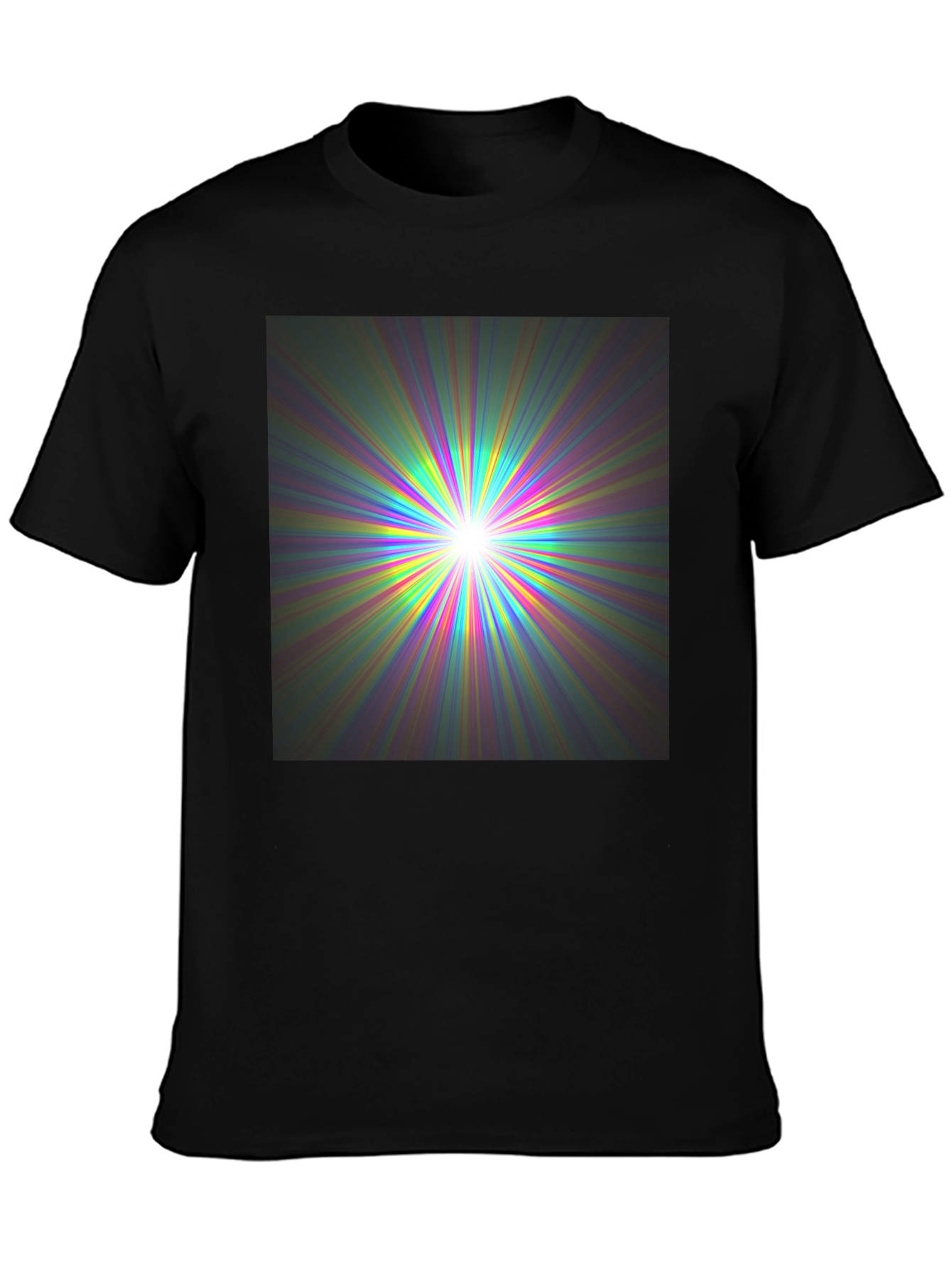 Black Prismatic Burst Graphic Tee - Vivid Color Explosion view 3
