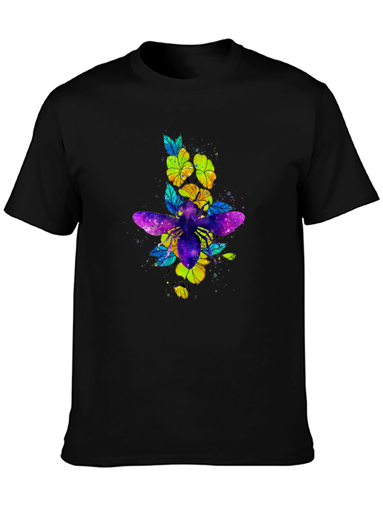 Black Galaxy Bee & Flower Graphic Print Black Tee view 3