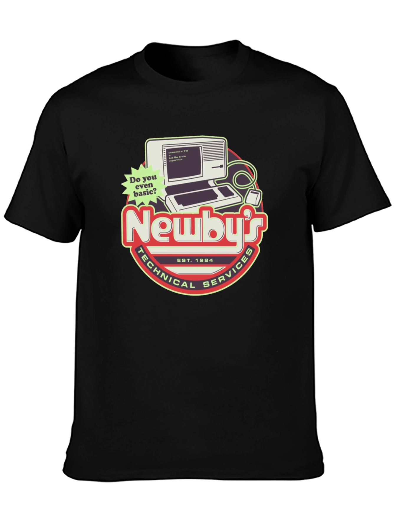 Black Newby's Technical Services Retro Computer Graphic T-Shirt view 3