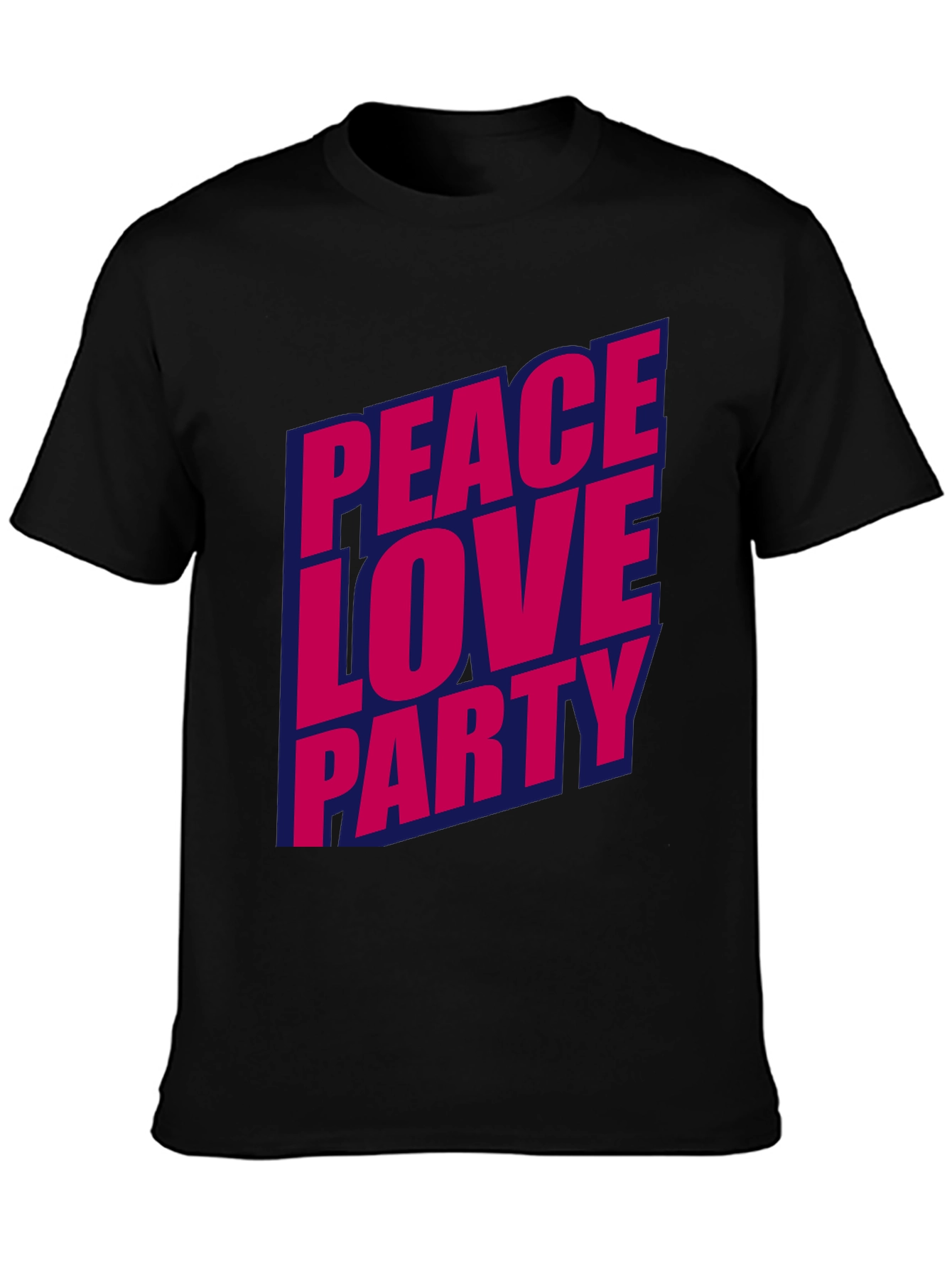 Black Peace Love Party Graphic Tee - Stylish Crew Neck T-Shirt view 3