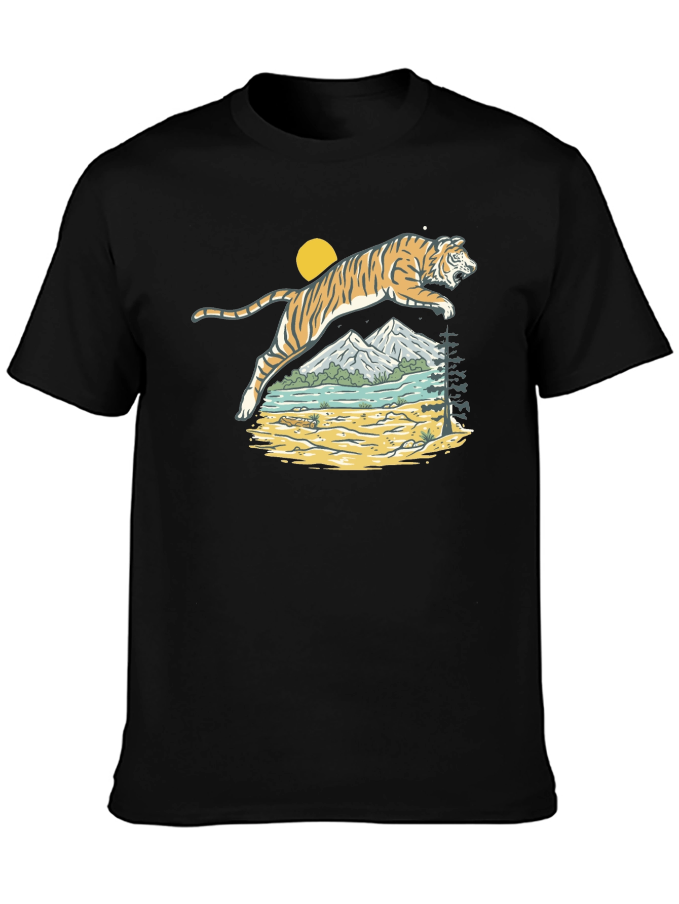 Black Tiger Landscape Graphic Black T-Shirt view 3