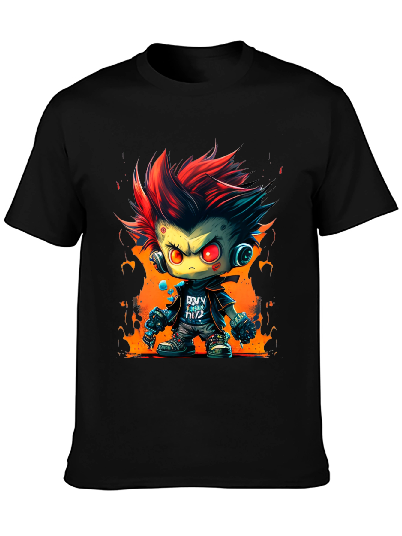Black Cartoon Zombie Graphic Tee - Cool Edgy Design view 3