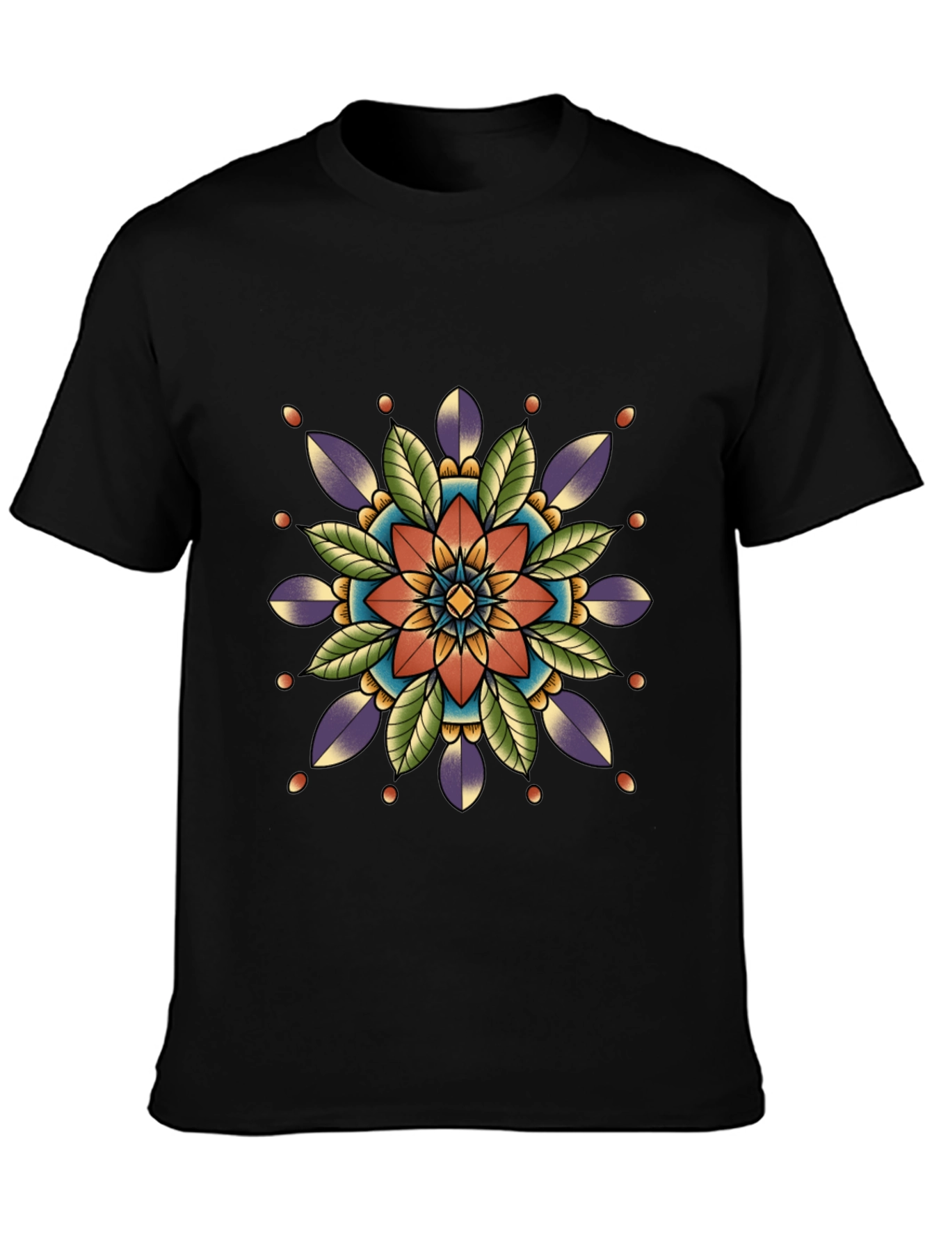 Black Geometric Mandala Print Black T-Shirt view 3
