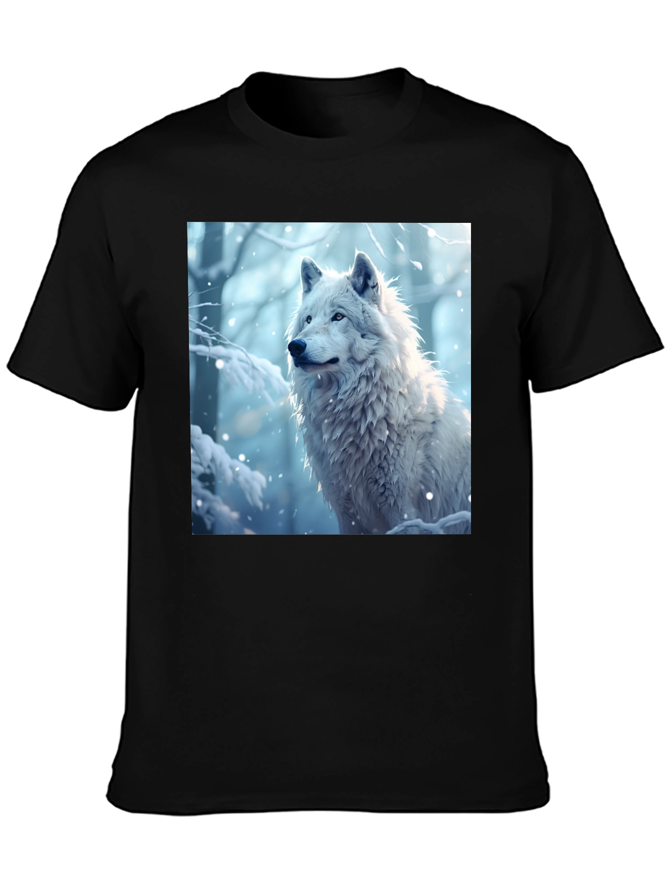 Black Wolf Graphic Tee - Winter Scene Black T-Shirt view 3