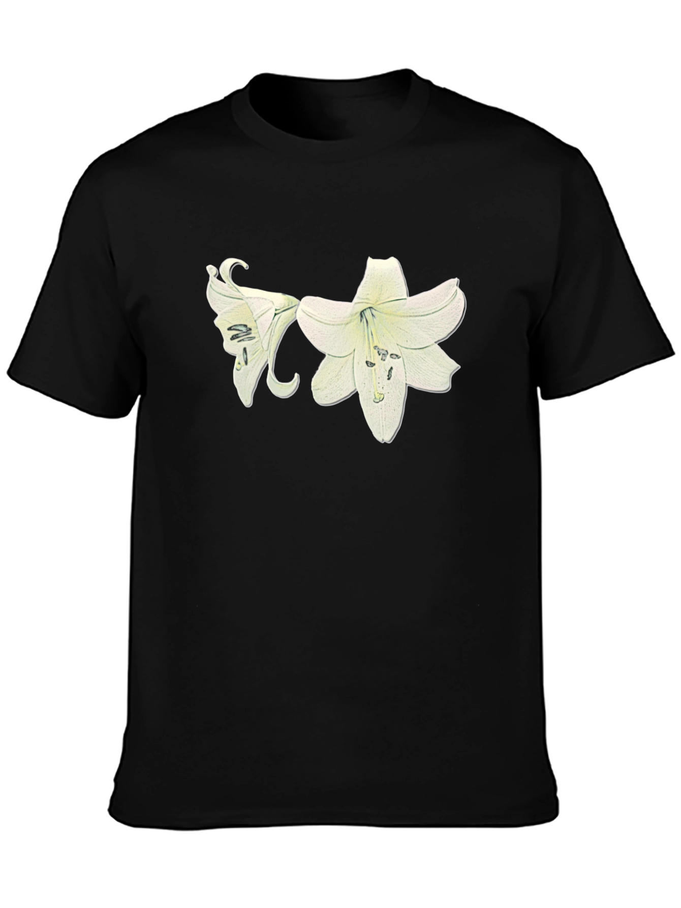 Black Lily Flower Graphic Black T-Shirt view 3