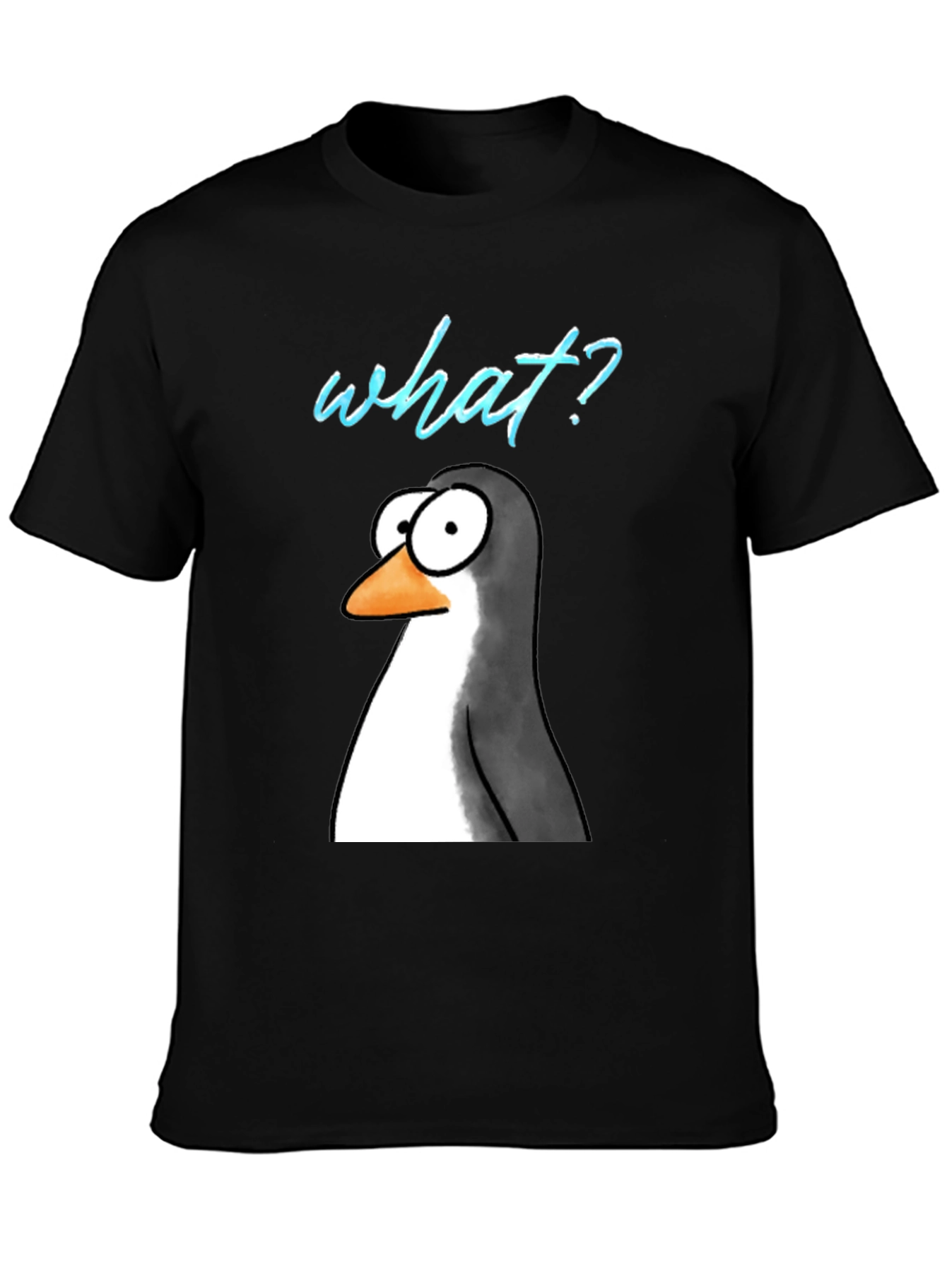 Black Funny Penguin What? Graphic T-Shirt view 3
