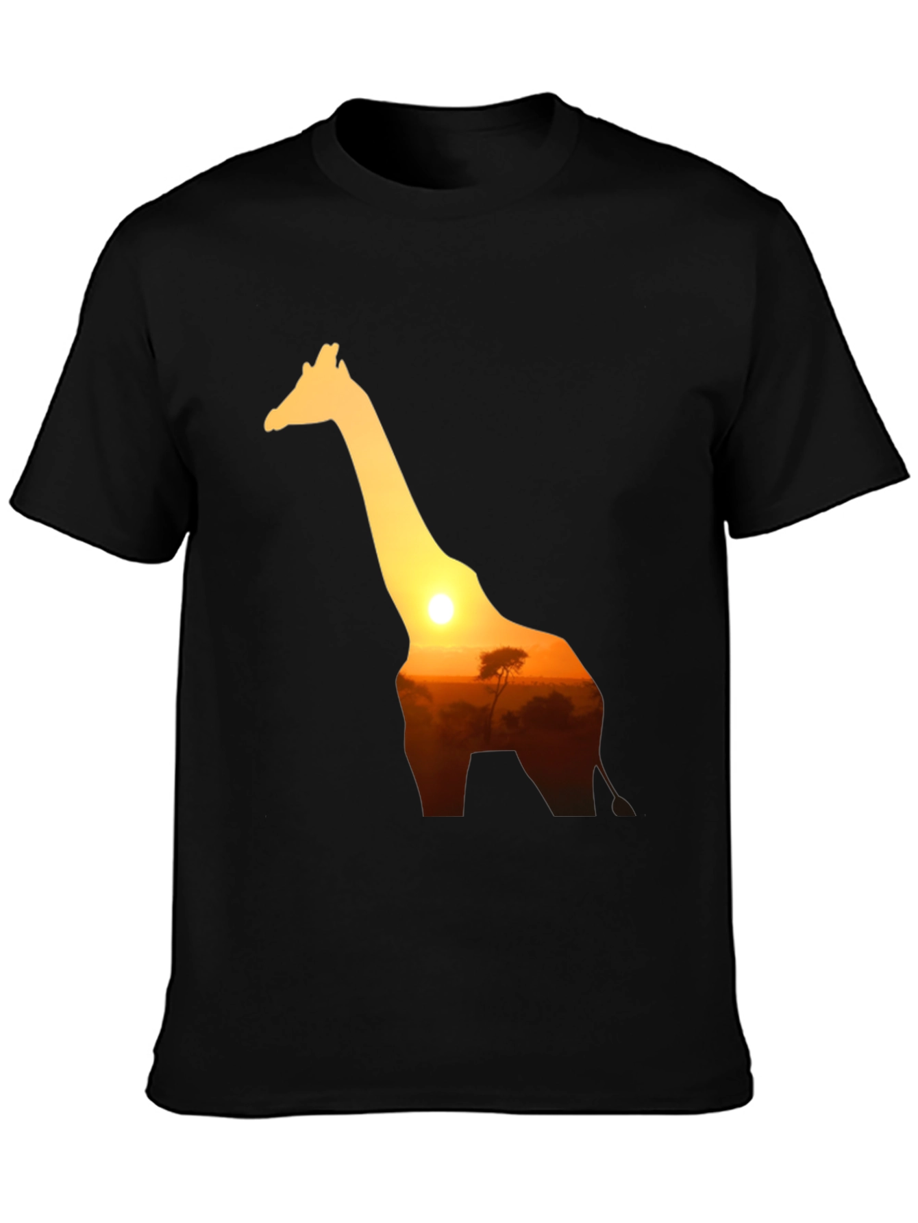 Black Giraffe Sunset Graphic Tee - Black Cotton T-Shirt view 3