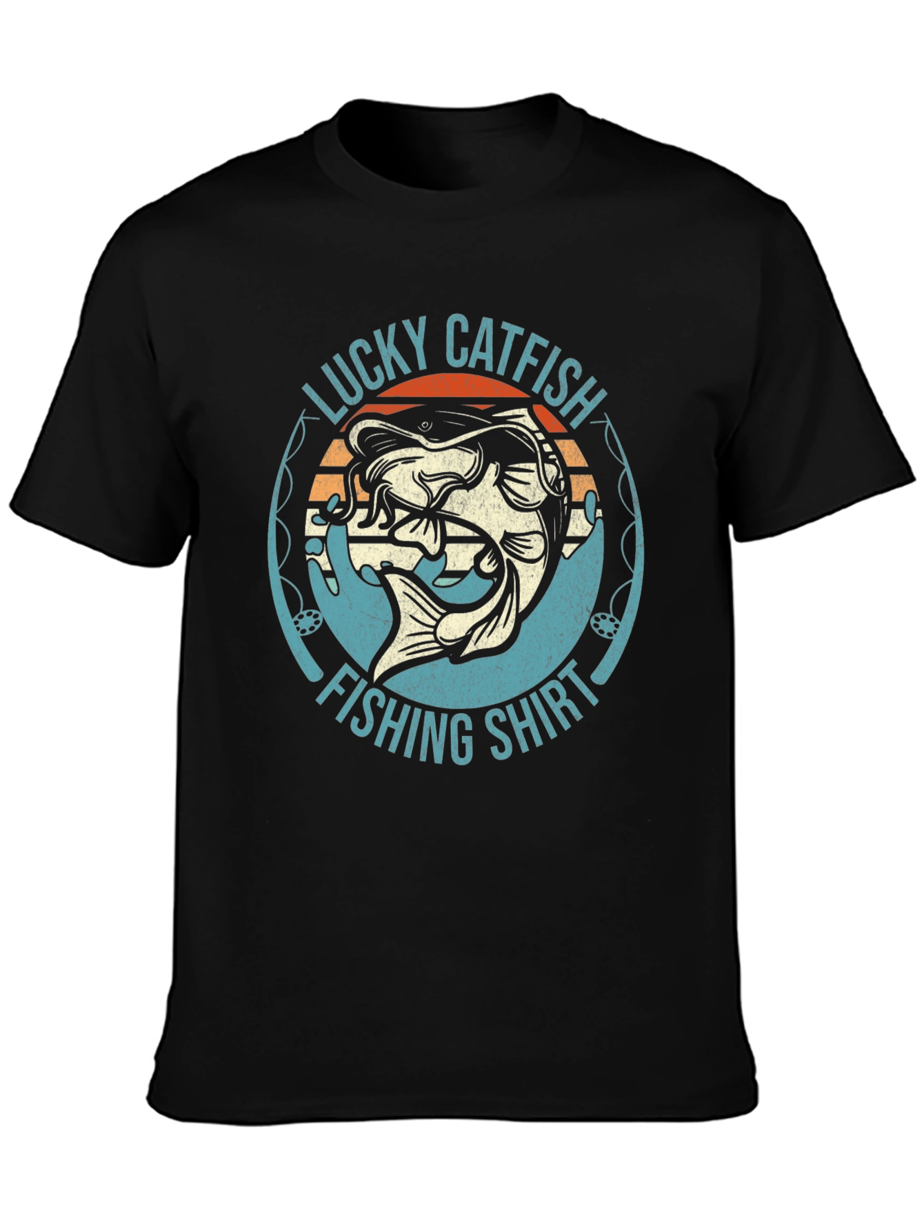 Black Lucky Catfish Fishing Shirt - Black Graphic Tee view 3