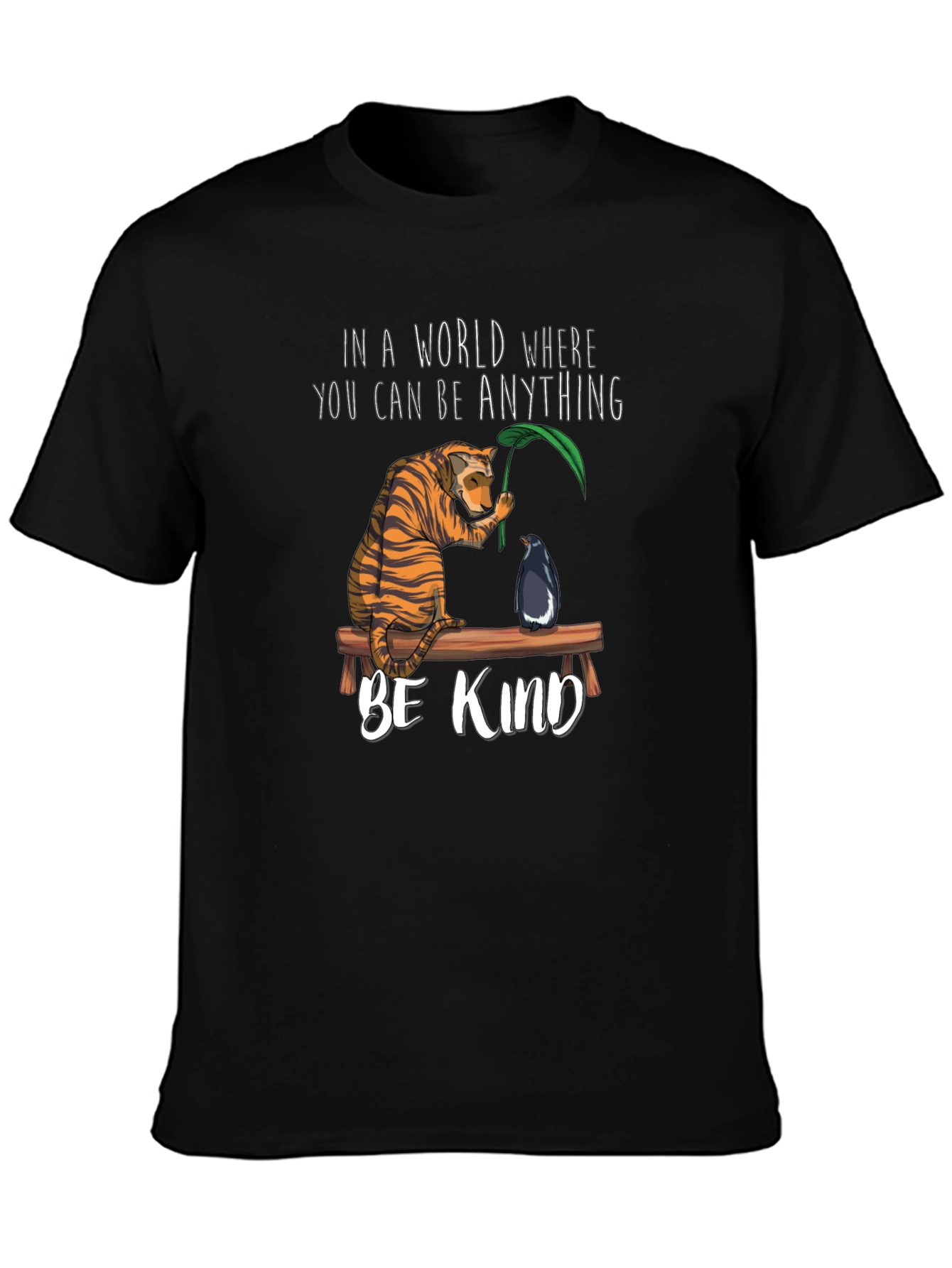 Black Be Kind Graphic T-Shirt - Tiger & Penguin Design view 3