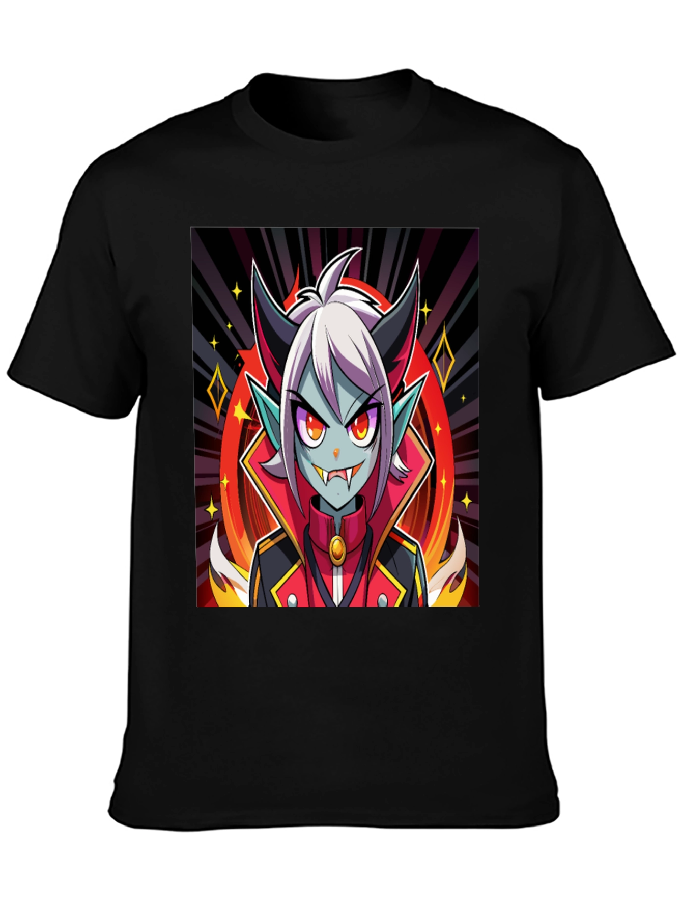 Black Anime Vampire Graphic Tee - Black Cotton Shirt view 3