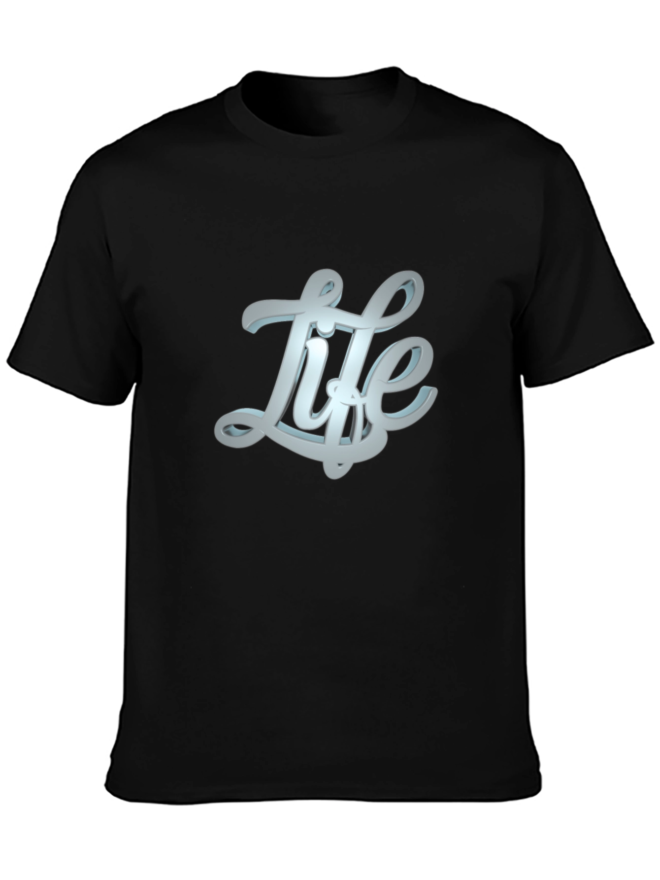 Black Stylish "Life" Graphic Print Black T-Shirt view 3