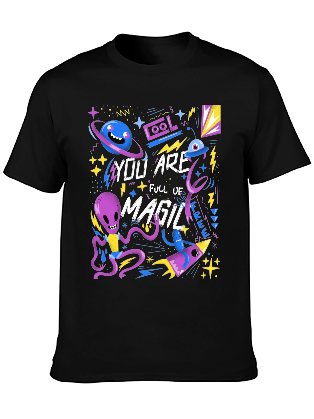 Black Space Magic Graphic T-Shirt - Cool Alien Design view 3