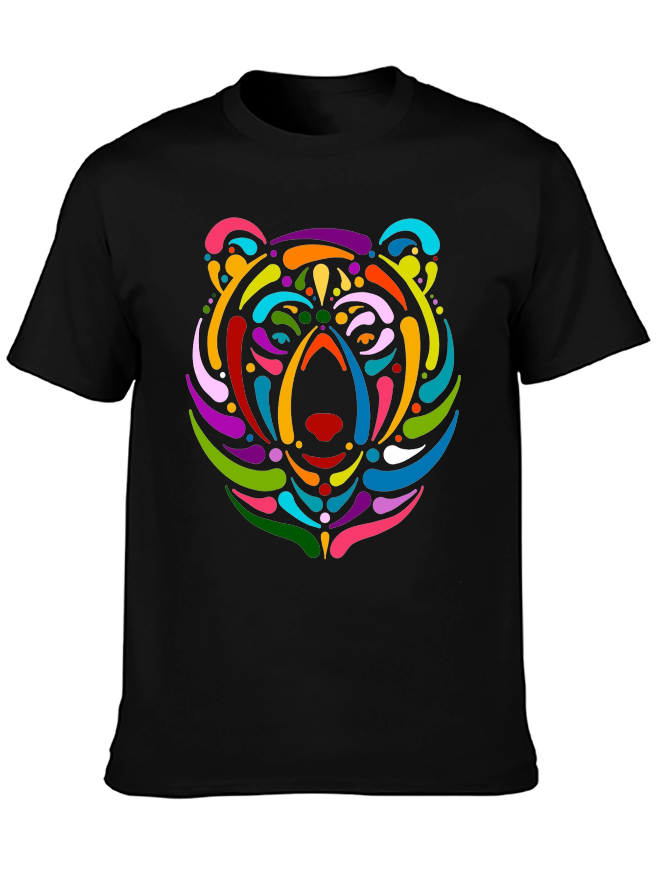 Black Colorful Bear Graphic Black T-Shirt view 3