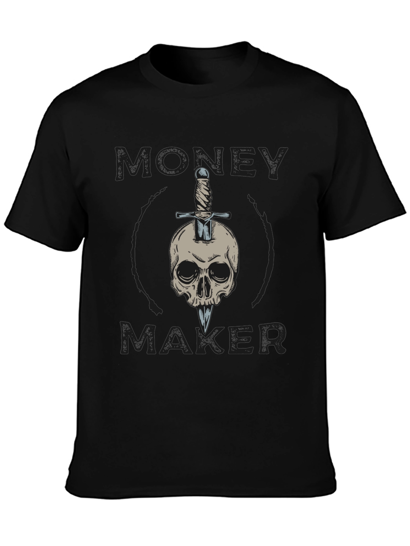 Black Money Maker Skull & Sword Graphic Tee - Black view 3