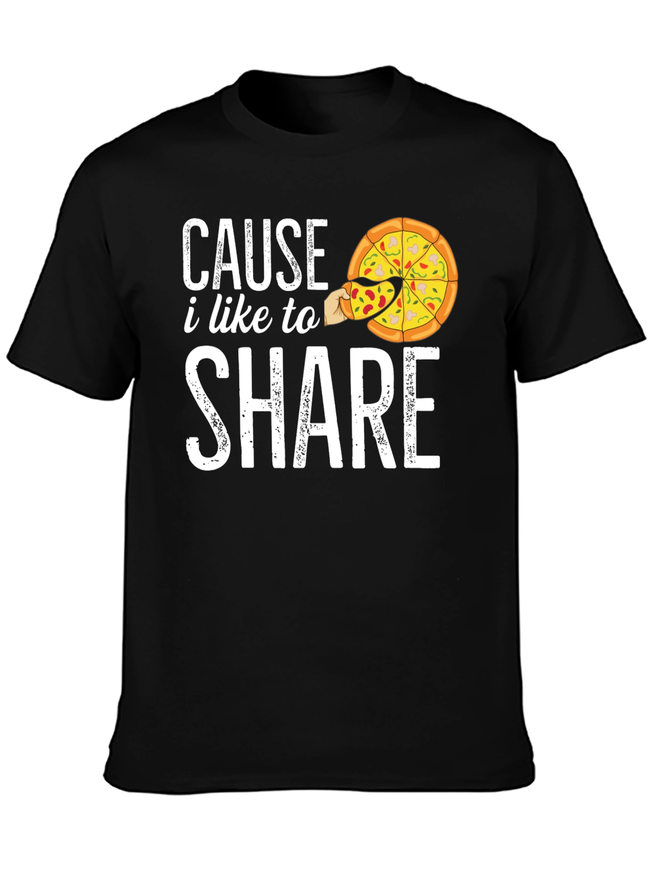 Black Cause I Like to Share Pizza Graphic T-Shirt view 3