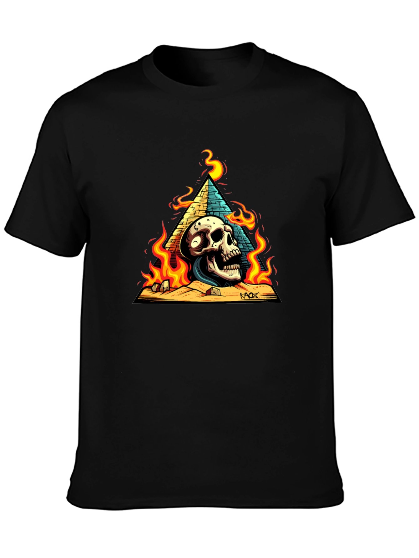Black Skull Pyramid Graphic Tee - Men's Black T-Shirt view 3