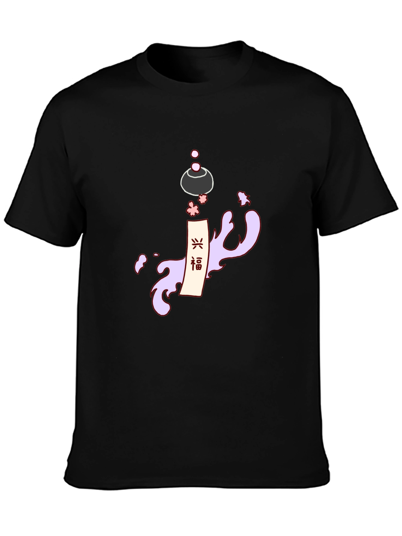 Black Men's Black T-Shirt with Japanese-Inspired Graphic view 3