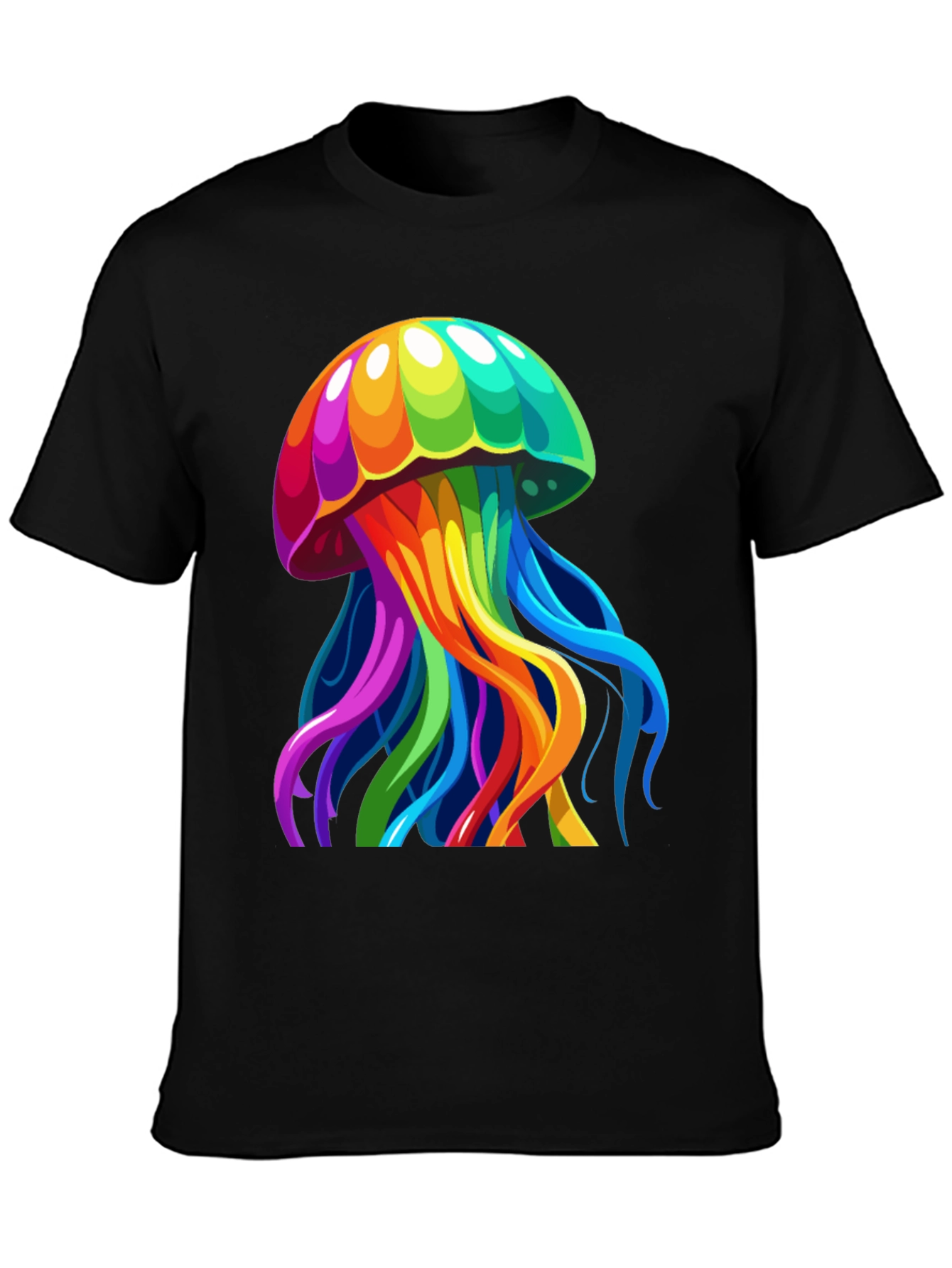 Black Rainbow Jellyfish Graphic Tee - Unique Black T-Shirt view 3