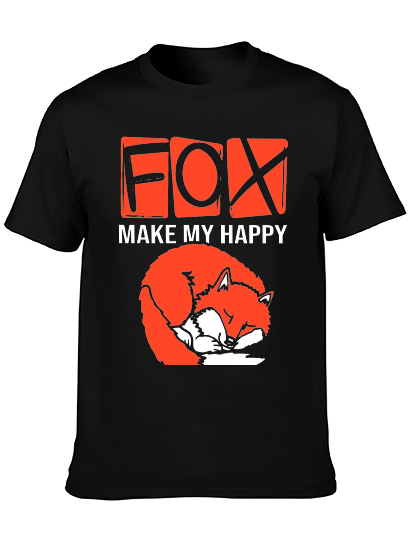 Black Cute Fox Make My Happy Graphic T-Shirt view 3