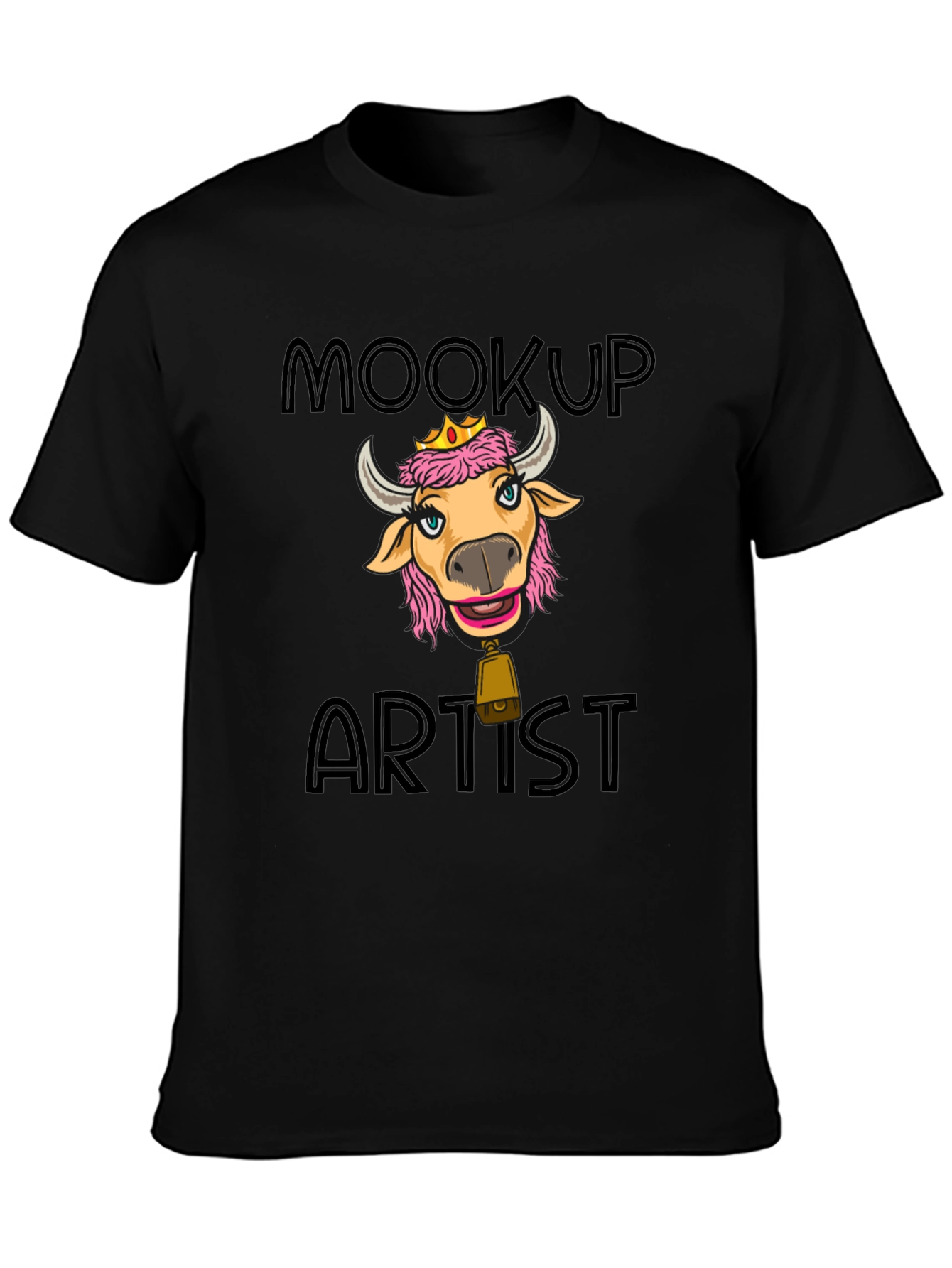 Black Moocup Artist Graphic T-Shirt Funny Cow Tee view 3