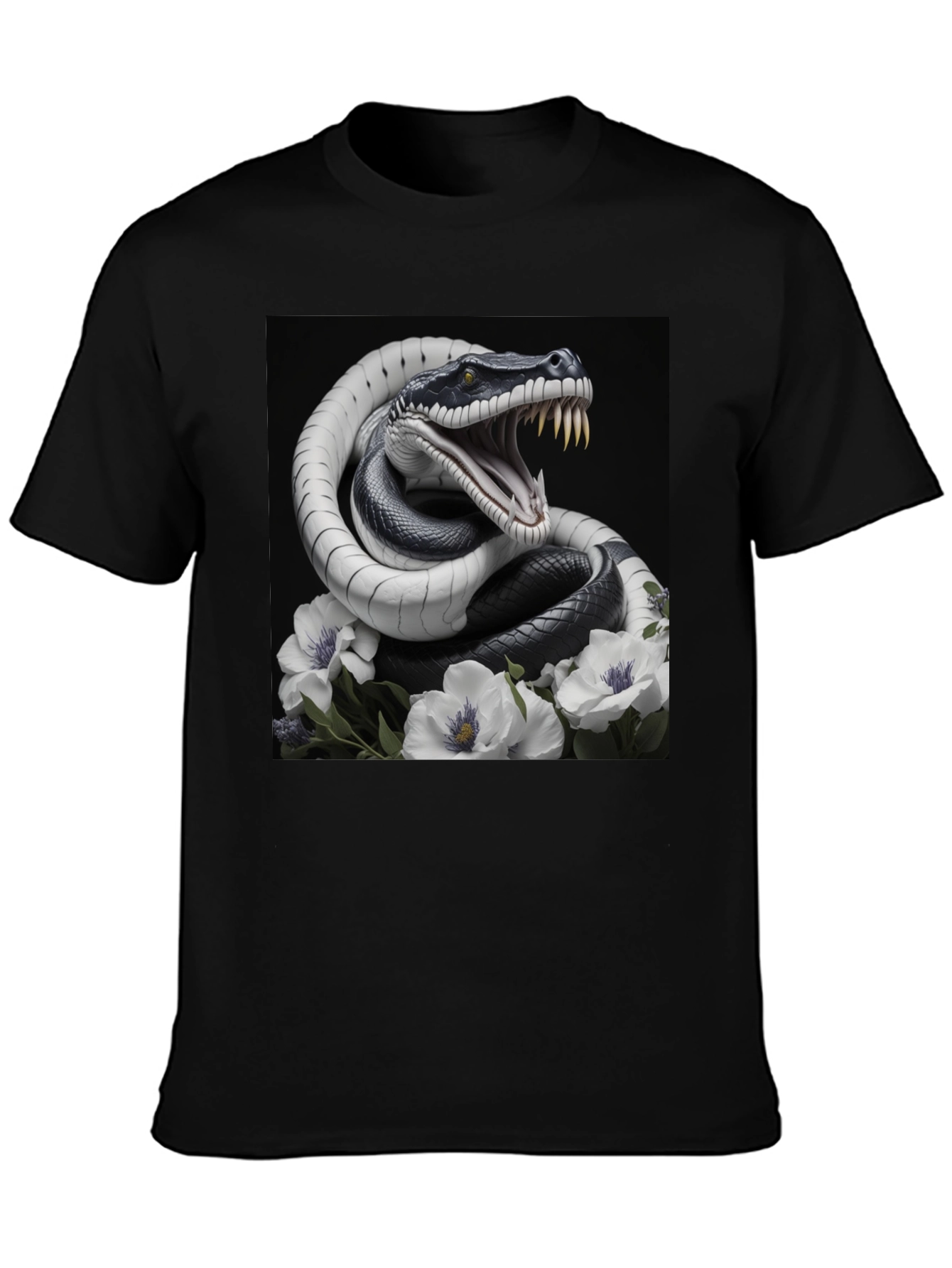 Black Snake & Floral Graphic Tee - Men's Black T-Shirt view 3