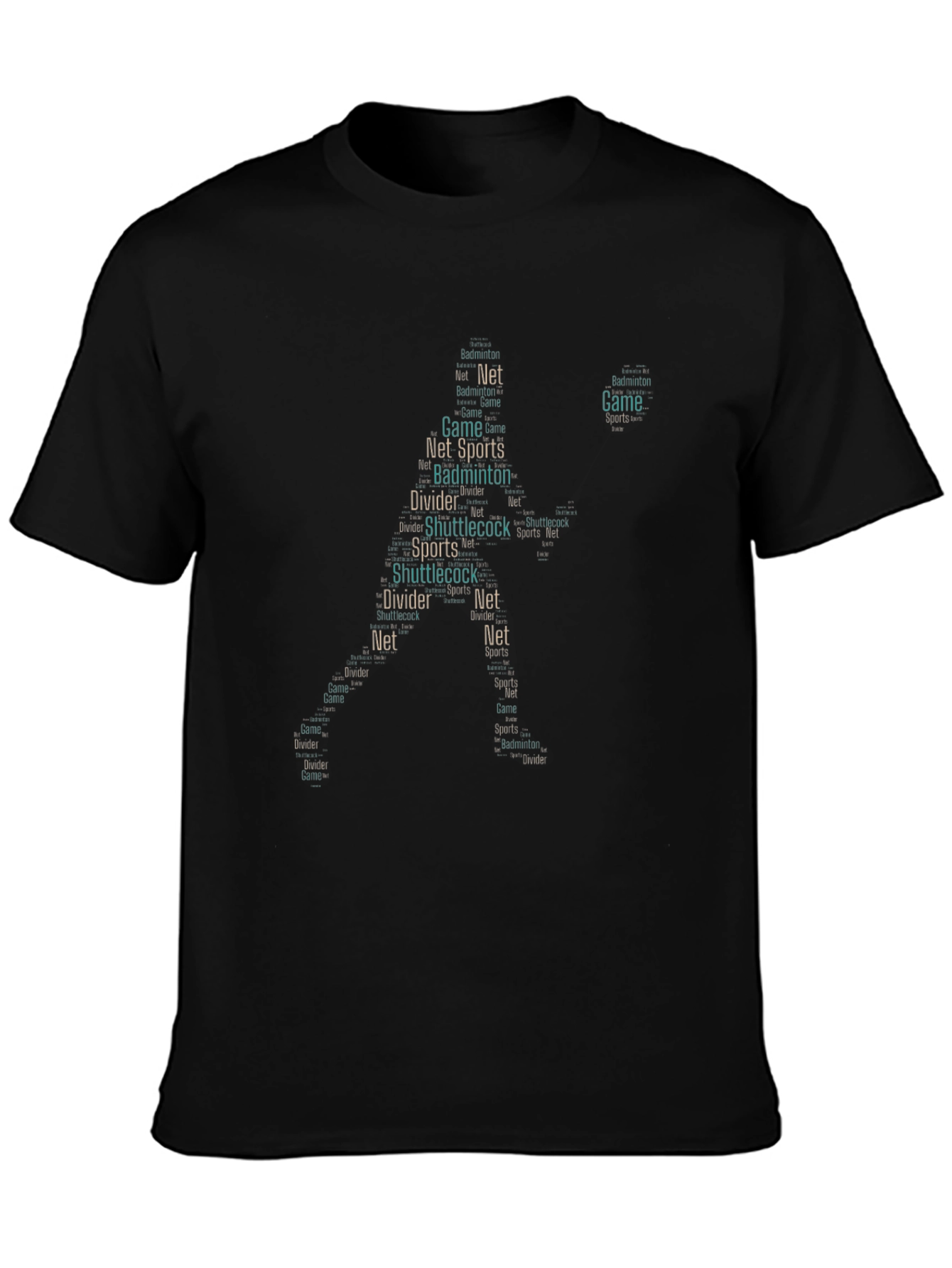 Black Badminton Word Art T-Shirt view 3