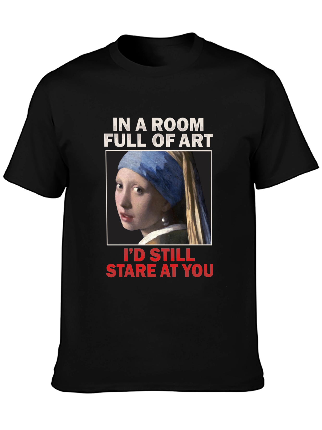 Black Art Lover's T-Shirt: Girl with a Pearl Earring view 3