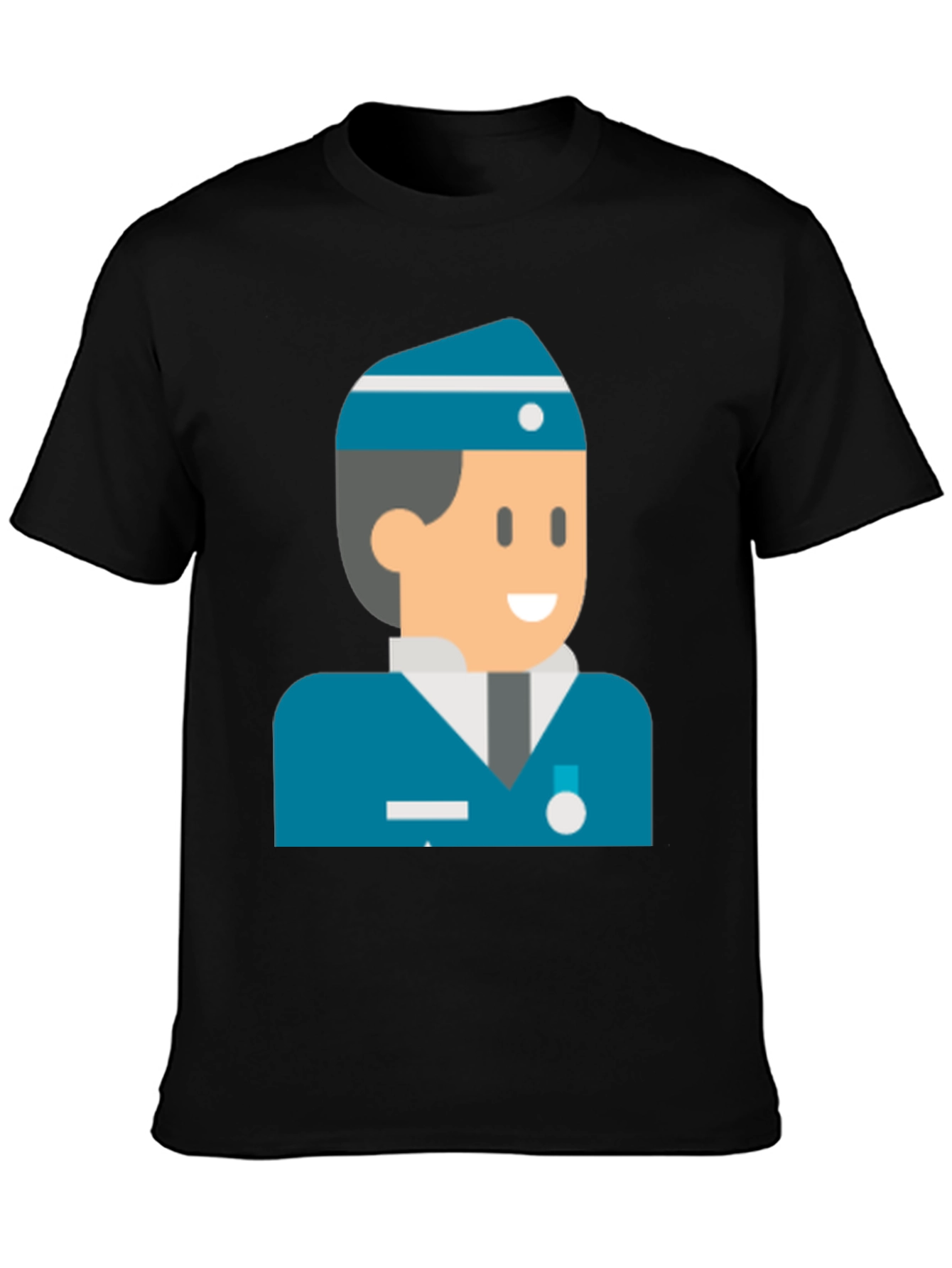 Black Cartoon Naval Officer Black T-Shirt view 3