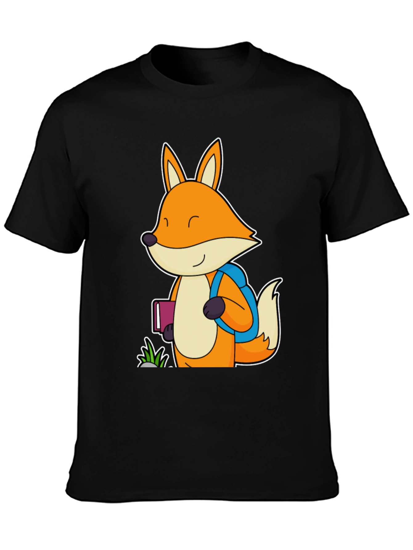Black Fox with Backpack Black T-Shirt view 3