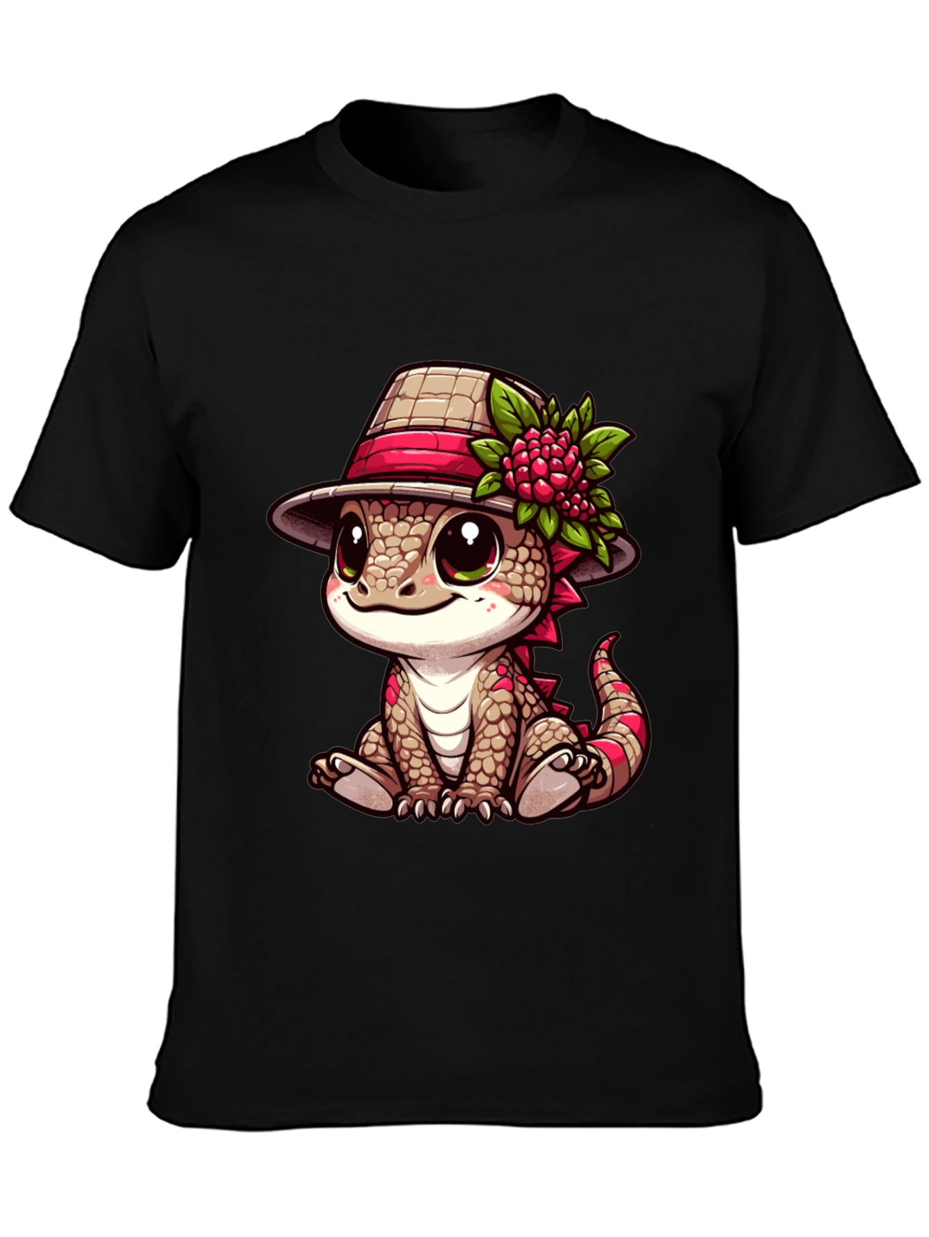 Black Cute Cartoon Lizard T-Shirt view 3