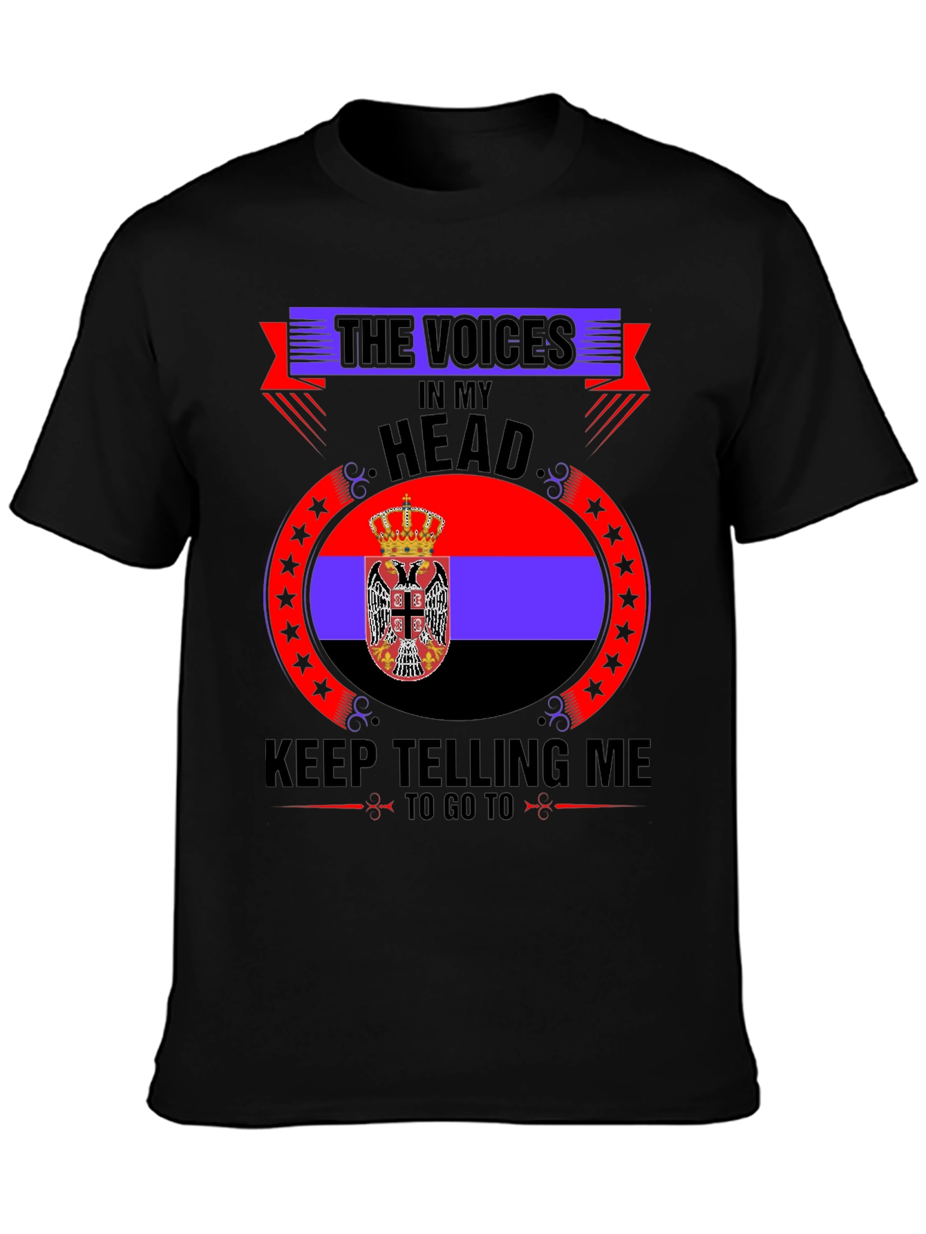 Black Serbia Flag T-Shirt - Voices In My Head view 3