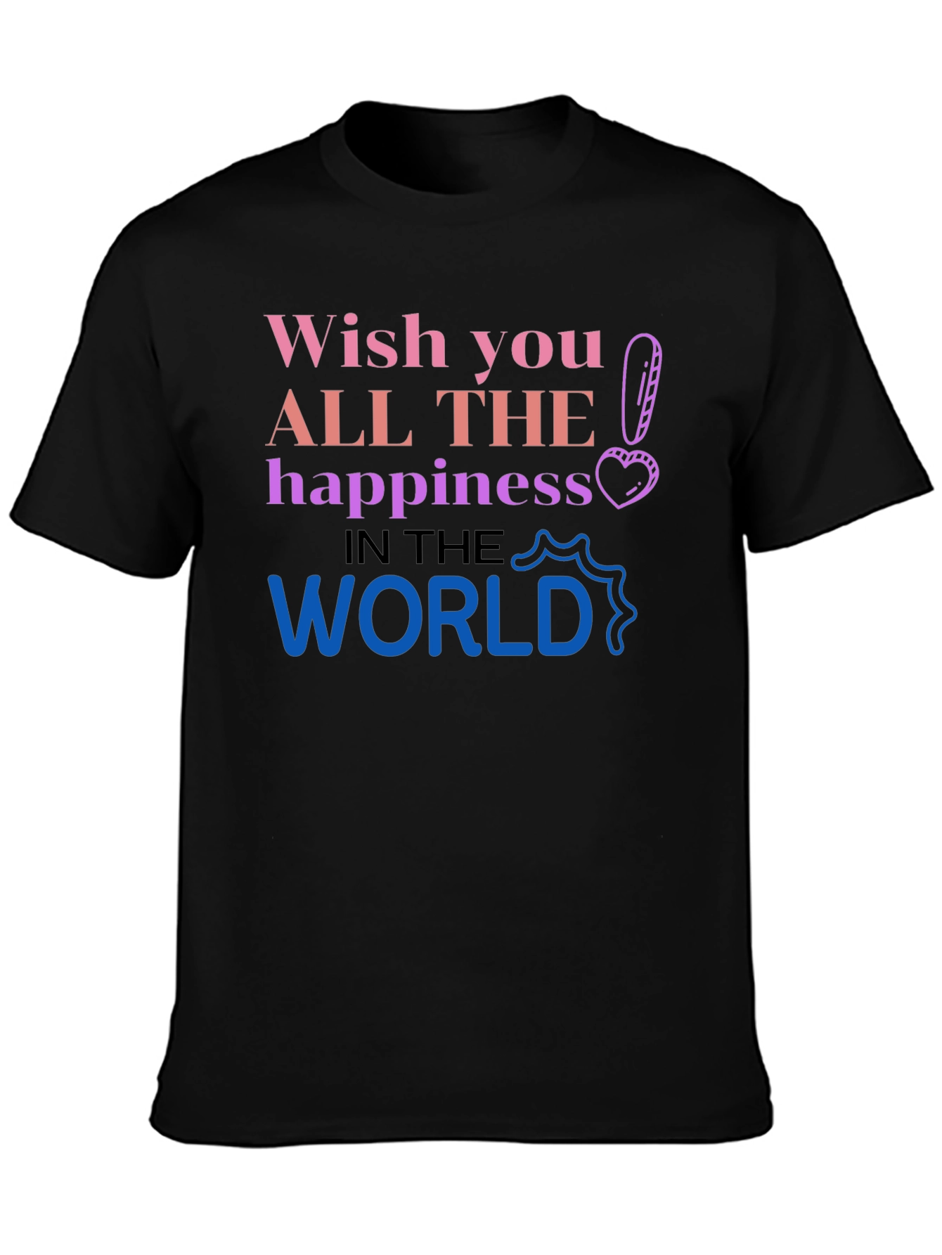 Black Wish You All The Happiness Graphic T-Shirt view 3