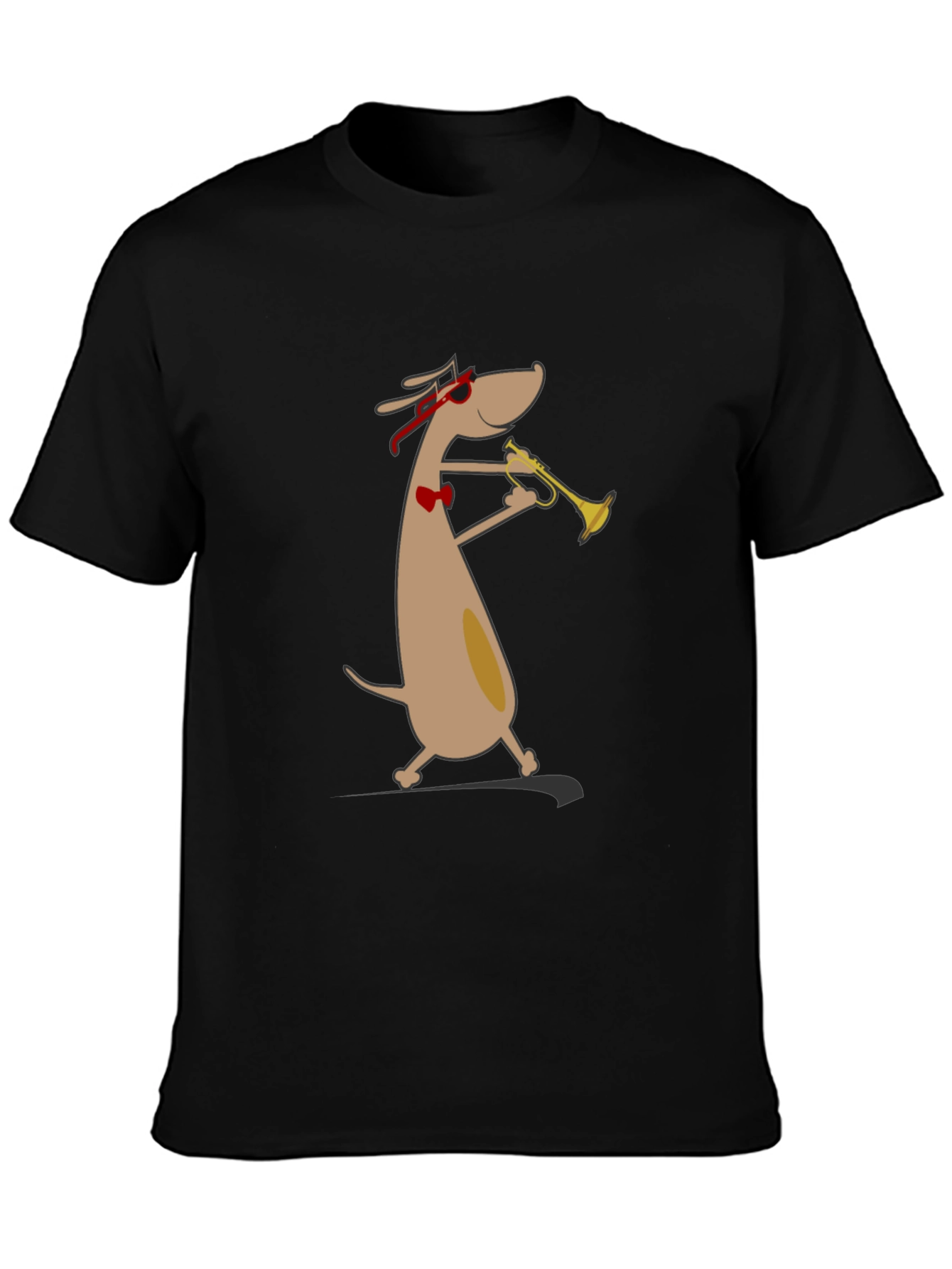 Black Cool Dog Trumpet Player Graphic Tee - Black Cotton Shirt view 3
