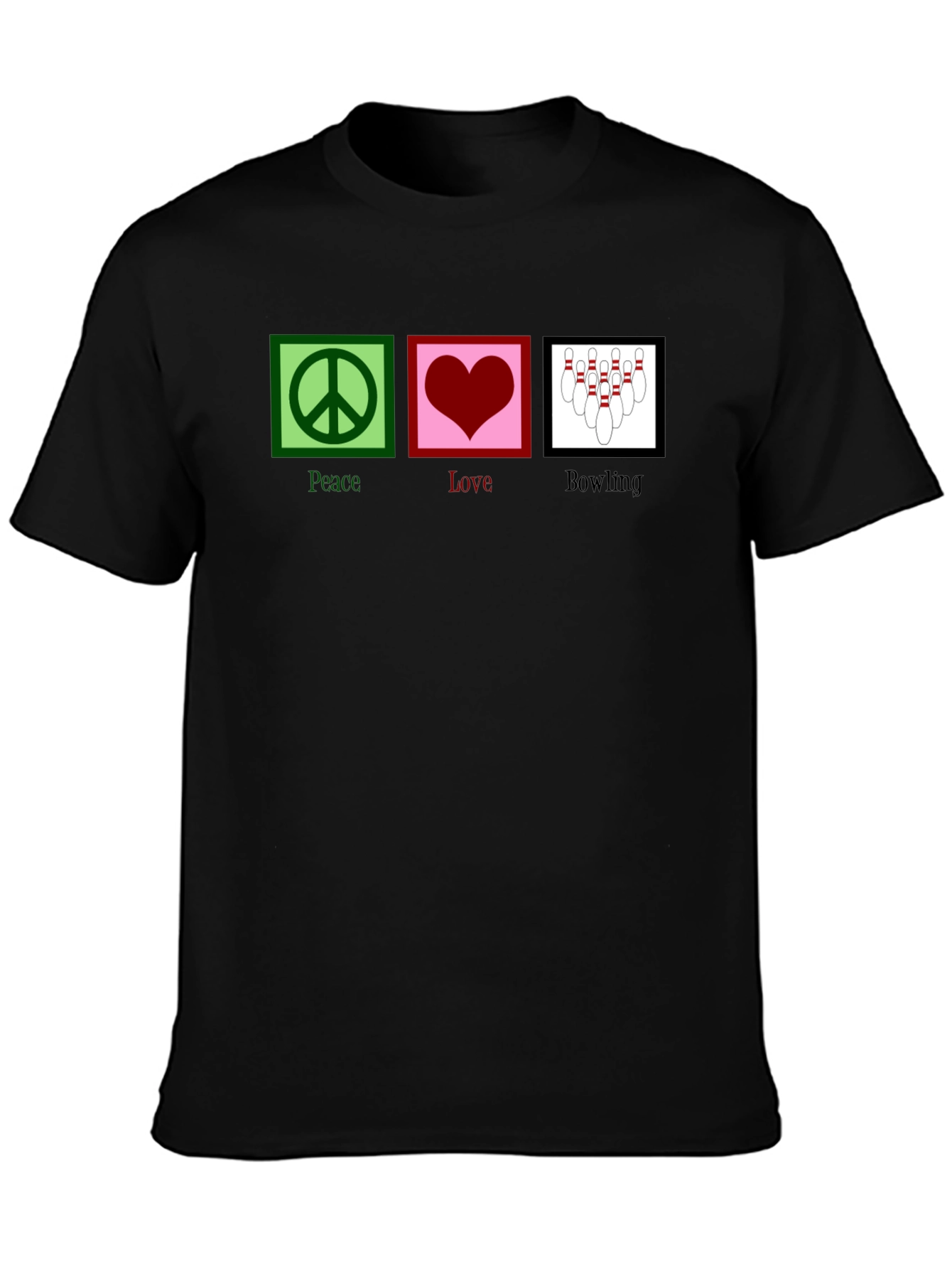 Black Peace Love Bowling Graphic T-Shirt view 3