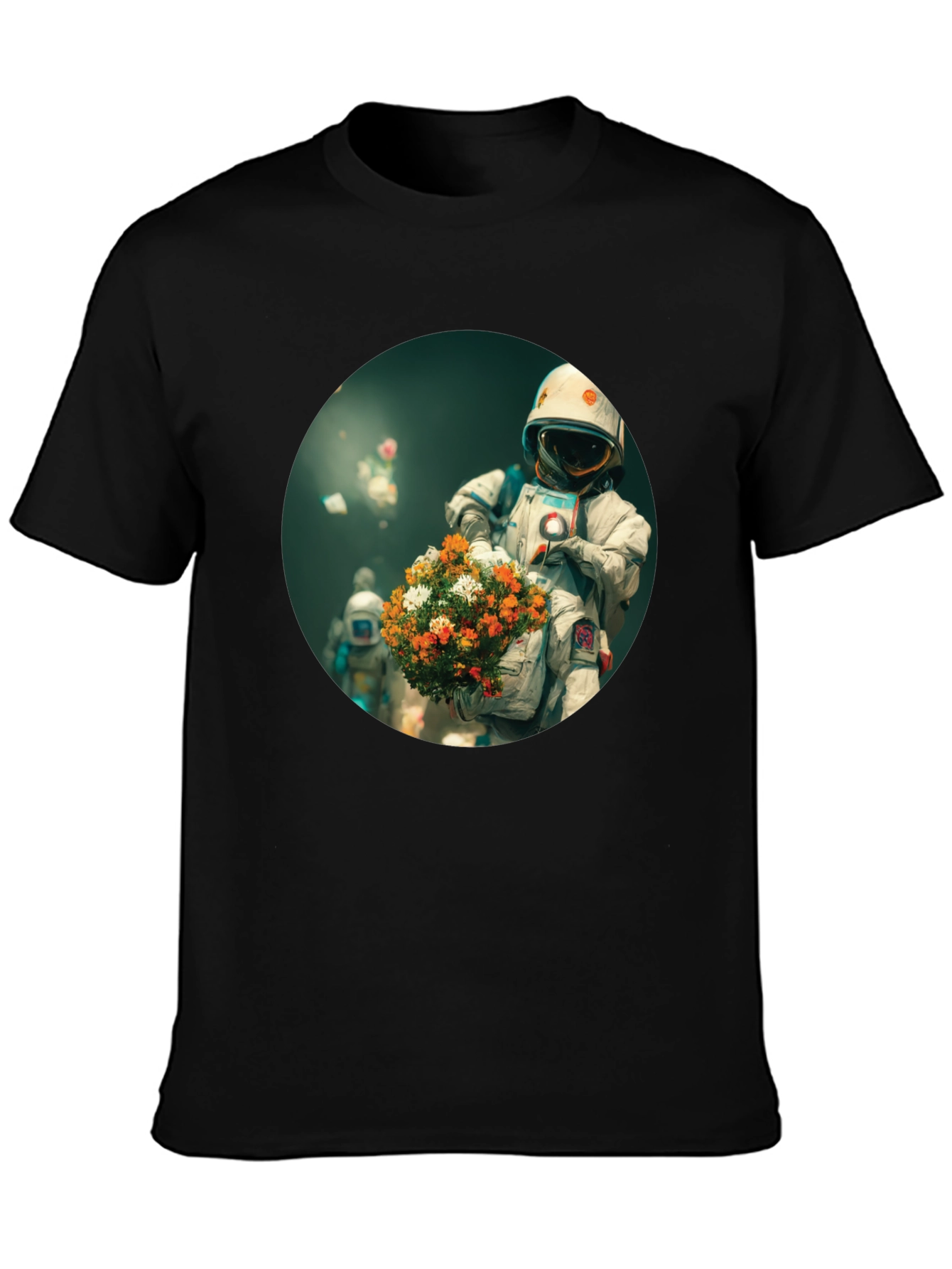 Black Astronaut with Flowers Graphic Tee - Black view 3