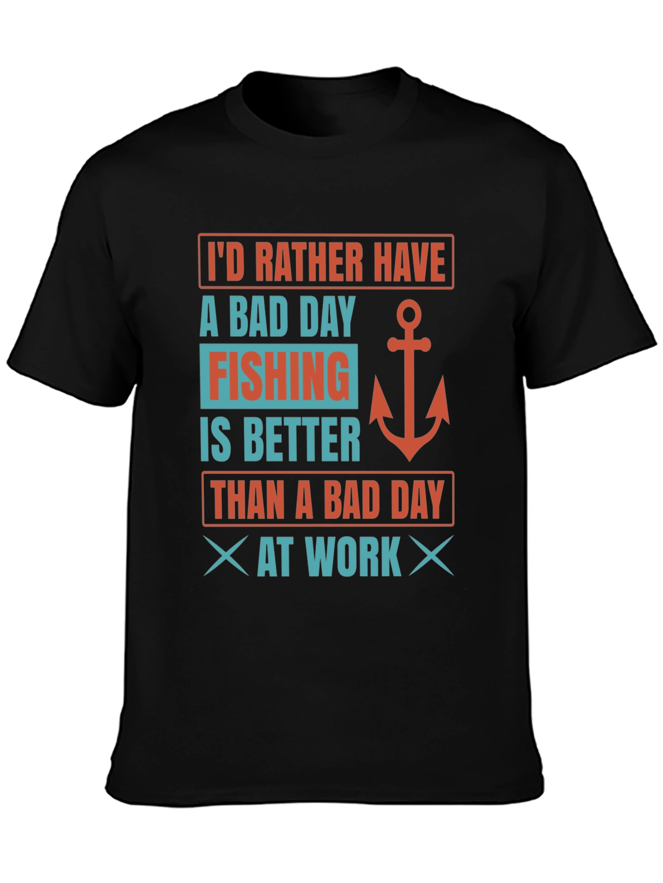 Black Fishing Lover's T-Shirt: Bad Day Fishing Better Than Work view 3
