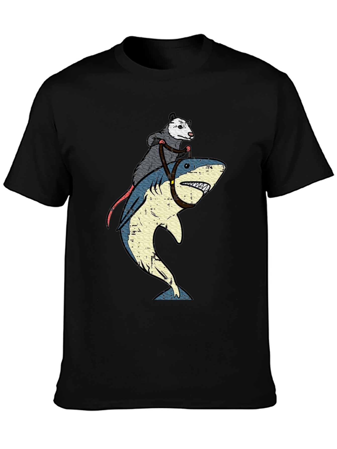 Black Opossum Riding Shark Graphic T-Shirt view 3