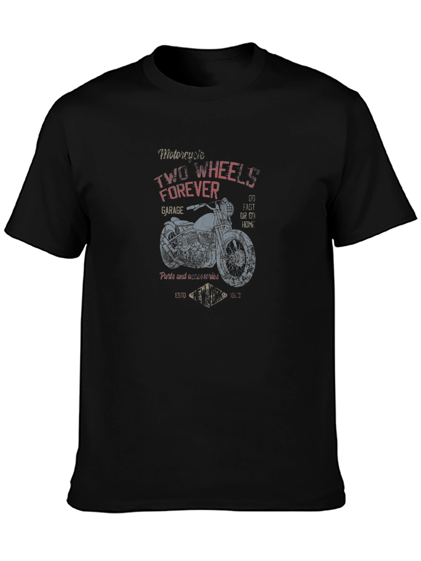Black Motorcycle "Two Wheels Forever" Graphic Tee view 3