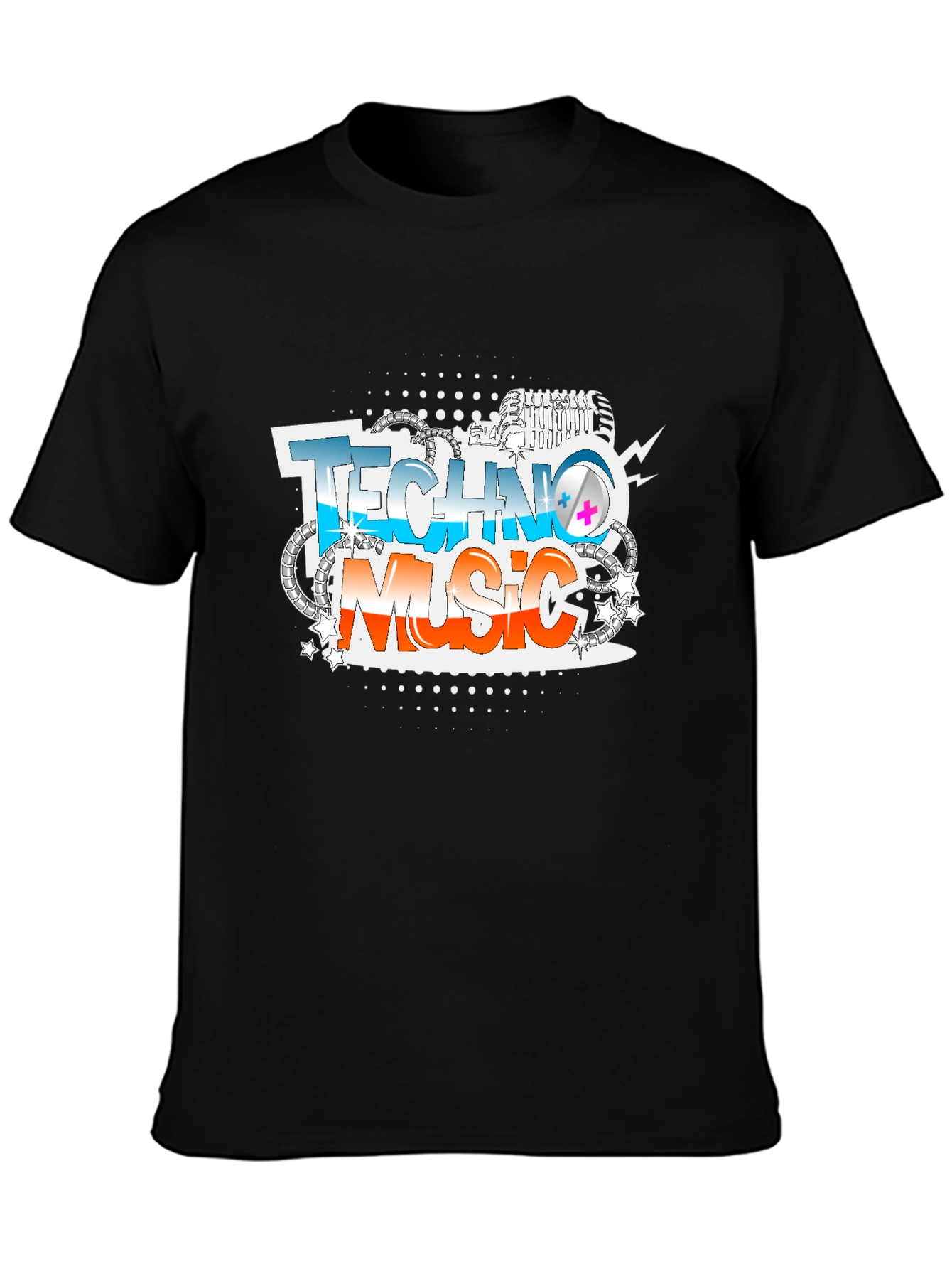Black Techno Music Graphic Print T-Shirt view 3