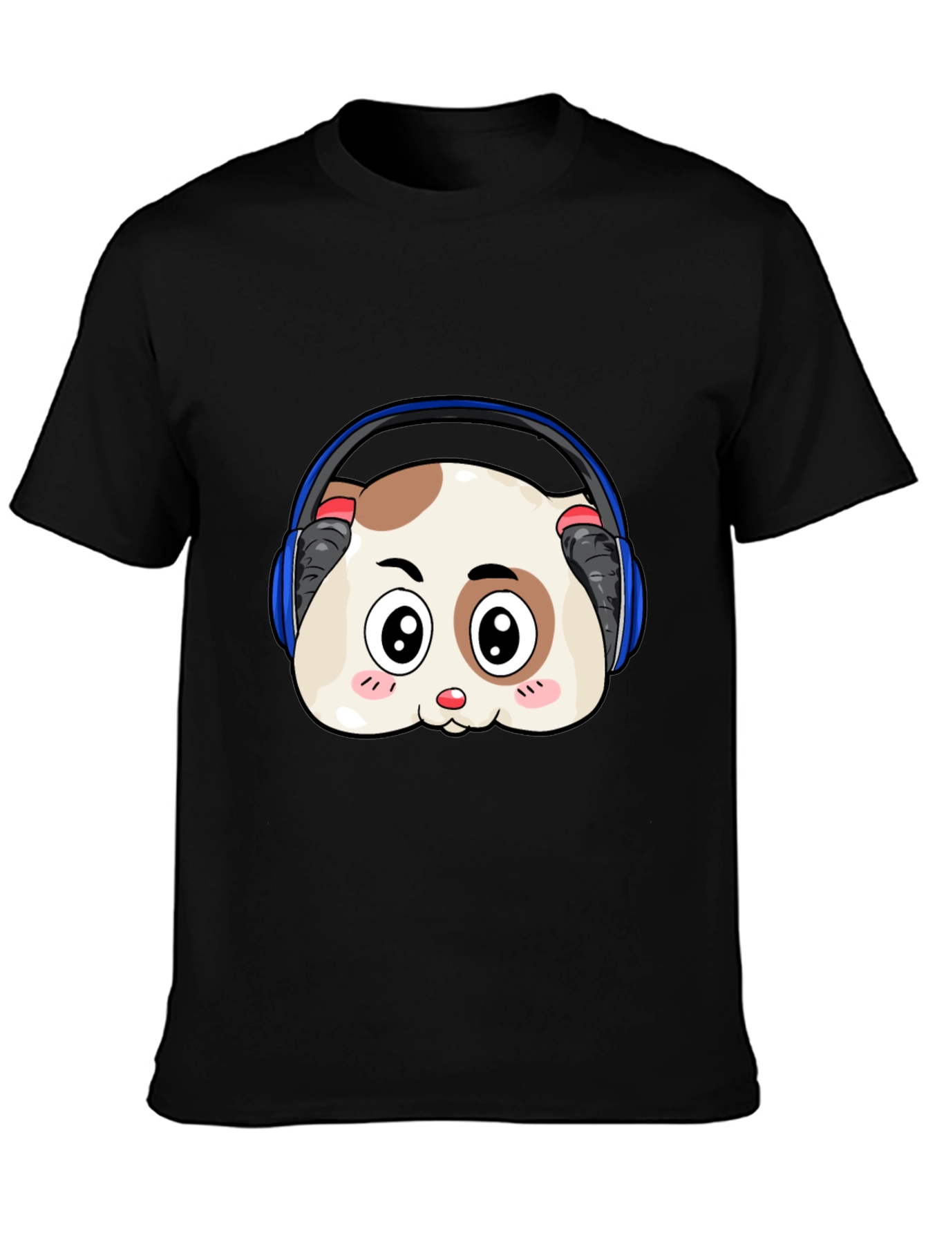 Black Cute Animal Headphone T-Shirt view 3