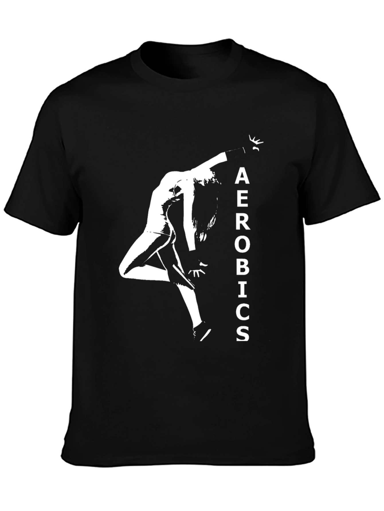 Black Aerobics Graphic Tee - Black Cotton T-Shirt view 3