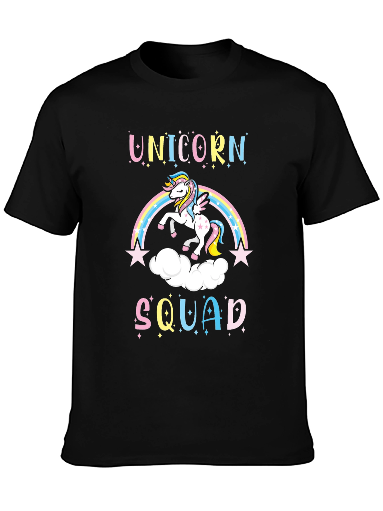 Black Unicorn Squad Black T-Shirt - Magical Rainbow Design view 3