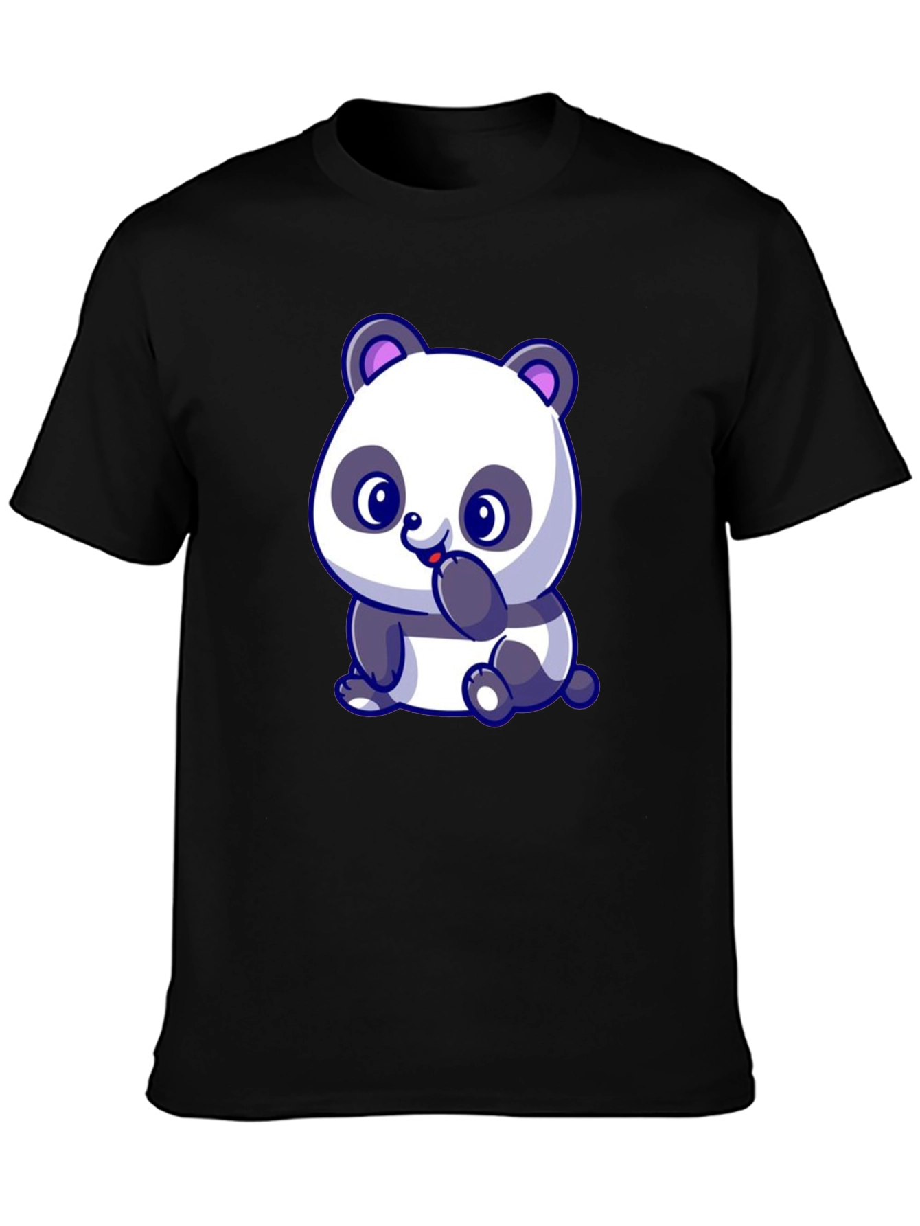 Black Cute Panda Bear Graphic Black T-Shirt view 3