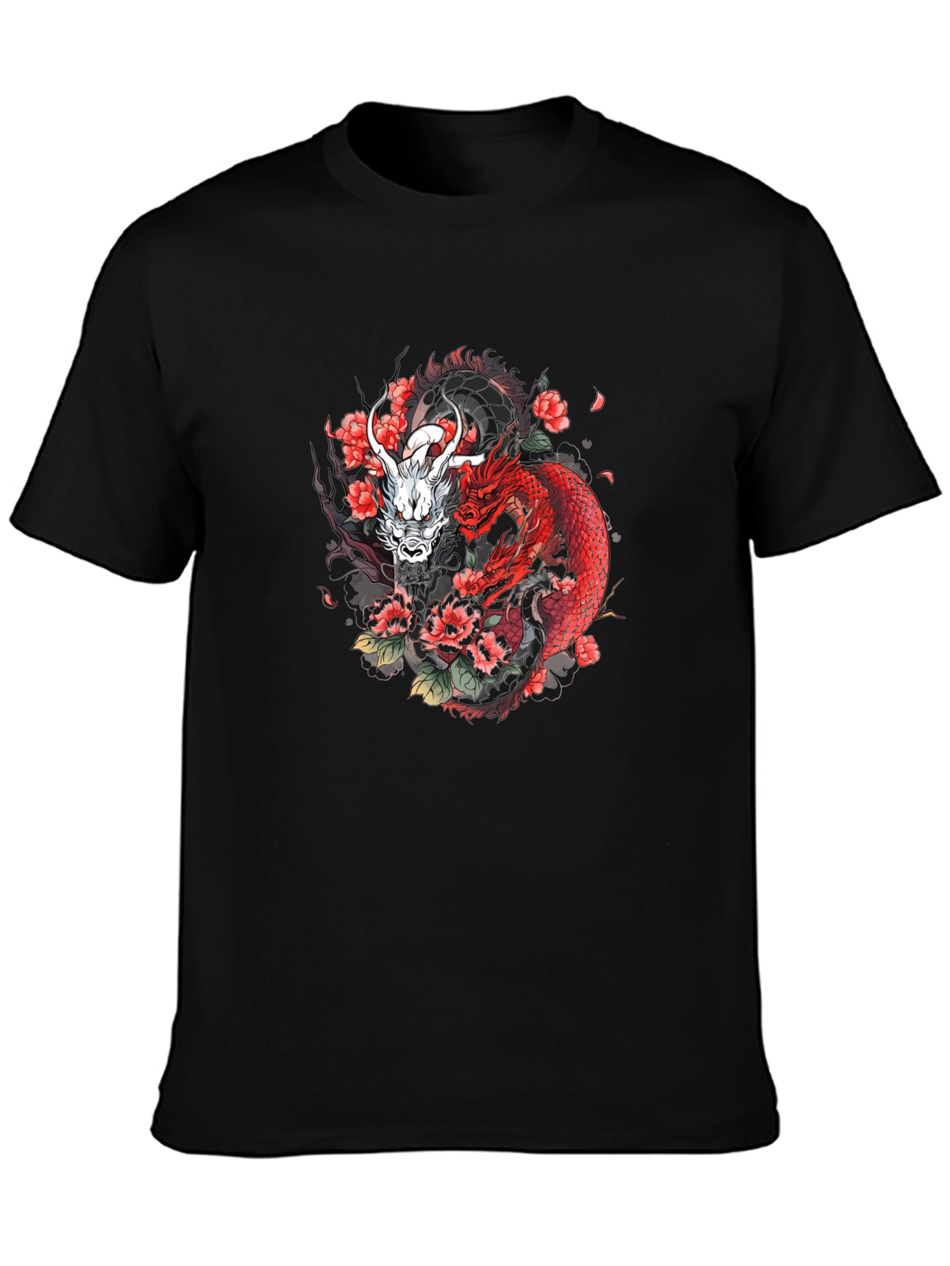 Black Dragon & Floral Graphic Tee - Black view 3