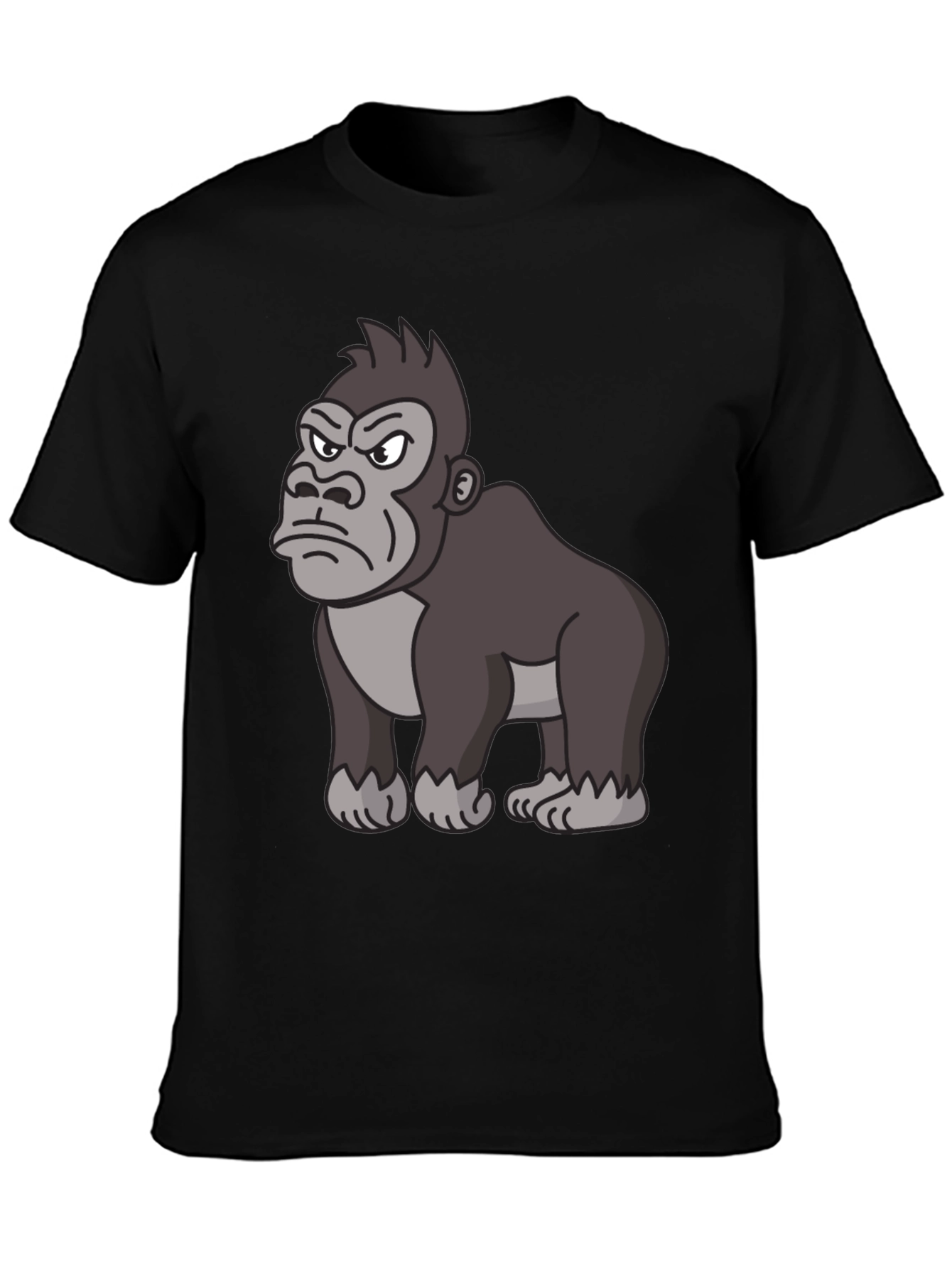 Black Angry Gorilla Cartoon Black T-Shirt view 3
