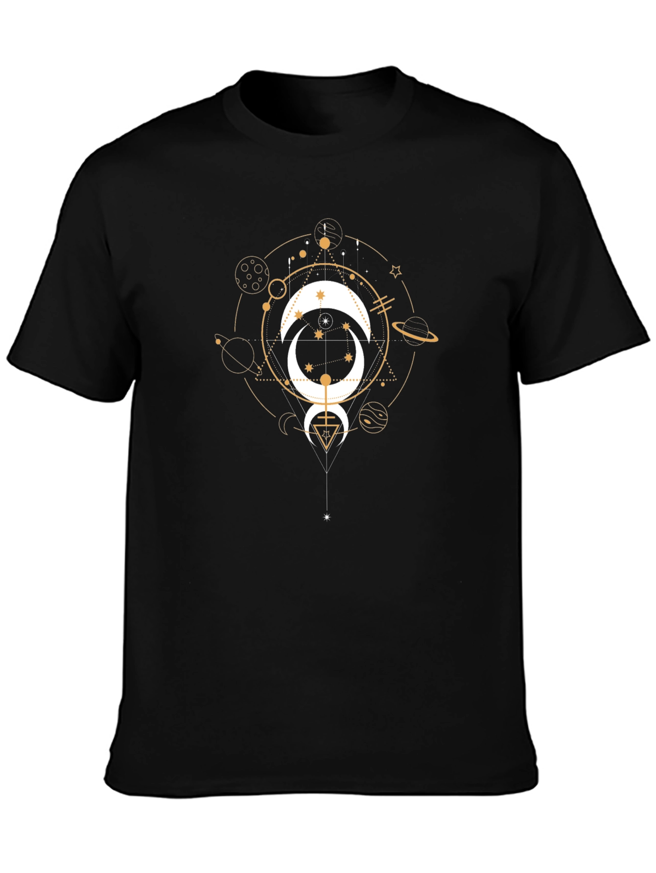 Black Celestial Moon Graphic Tee - Black Cotton T-Shirt view 3