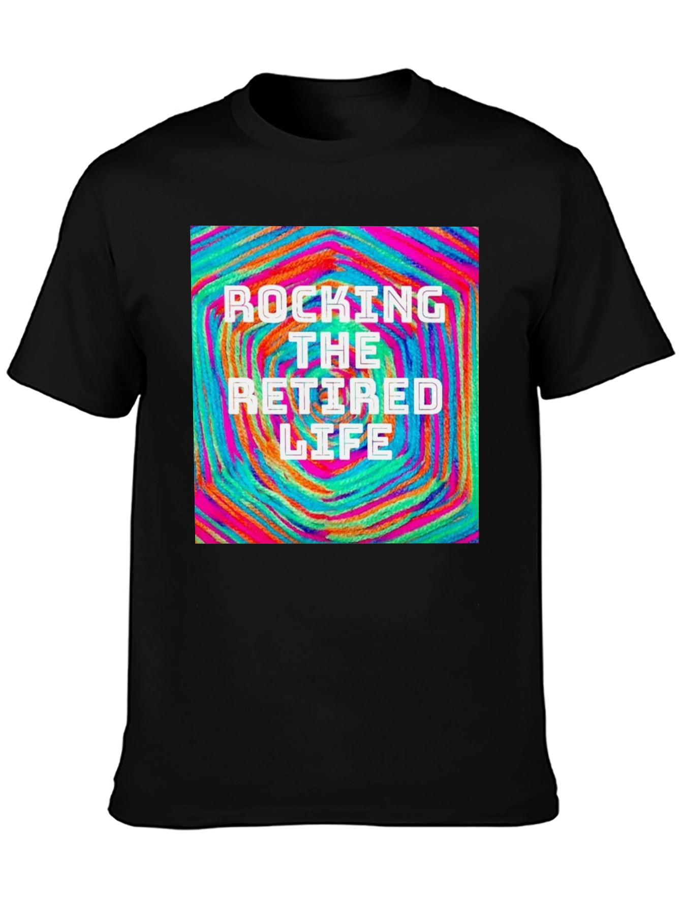 Black Rocking The Retired Life T-Shirt - Colorful Design view 3